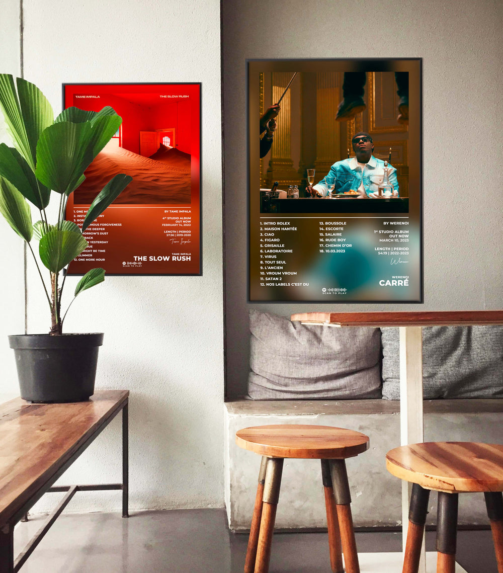 Affiches encadrées accrochées au mur dans un salon moderne, fait en France, livraison gratuite 48h, cadeau idéal pour Noël