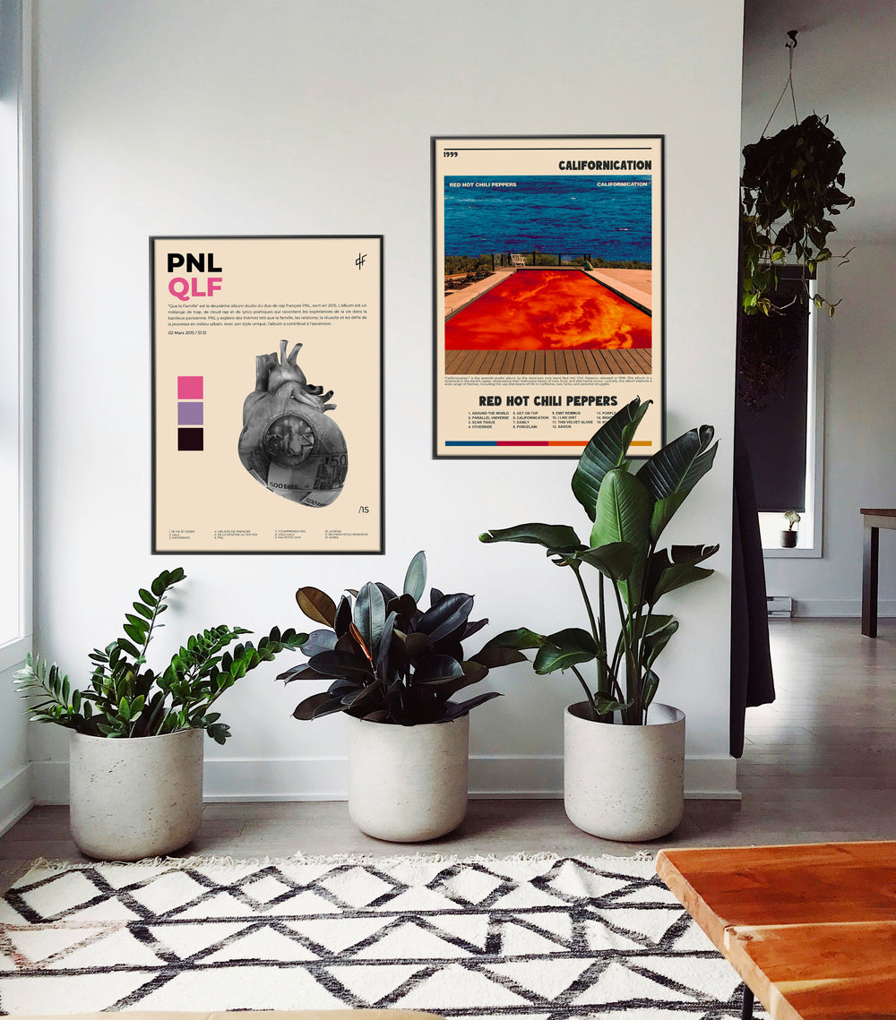 Deux affiches murales modernes et plantes en pots, fait en France, livraison gratuite 48h, cadeau Noël.