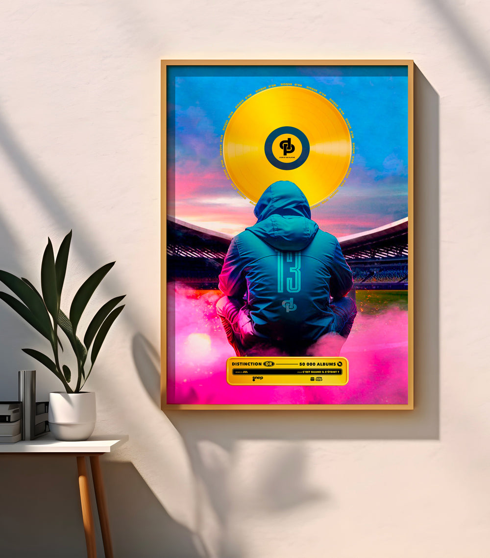 Affiche murale d'un joueur en hoodie bleu numéro 13, disque d'or, fait en France, livraison gratuite en 48h, cadeau idéal pour Noël