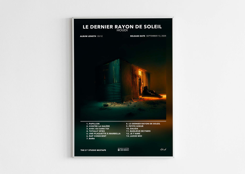 Affiche album Le dernier rayon de soleil par Houdi avec tracklist, fait en France, livraison gratuite 48h