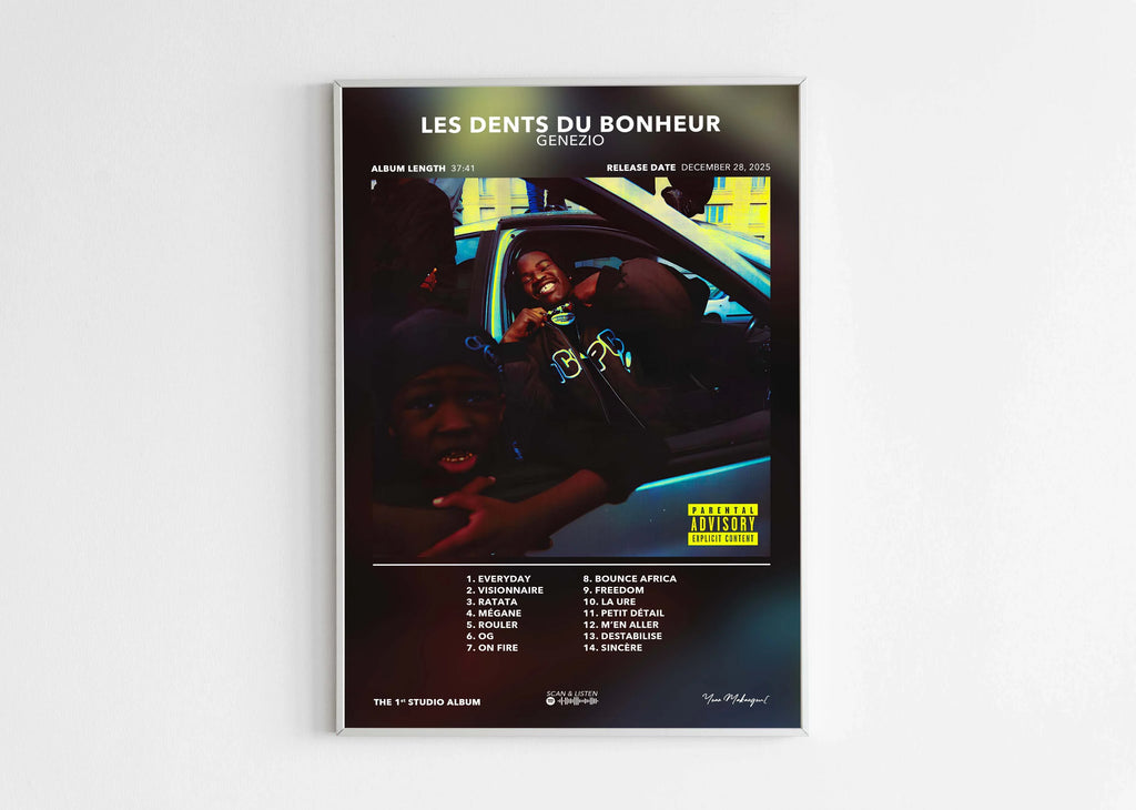 Affiche album Les Dents du Bonheur avec photo de personnes dans une voiture, fait en France, livraison gratuite 48h