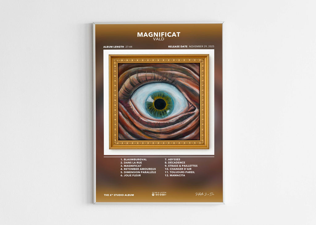 Affiche album Magnificat de Vald avec illustration œil encadré, fait en France, livraison gratuite 48h