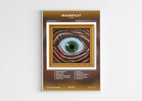 Affiche album Magnificat de Vald avec illustration œil encadré, fait en France, livraison gratuite 48h