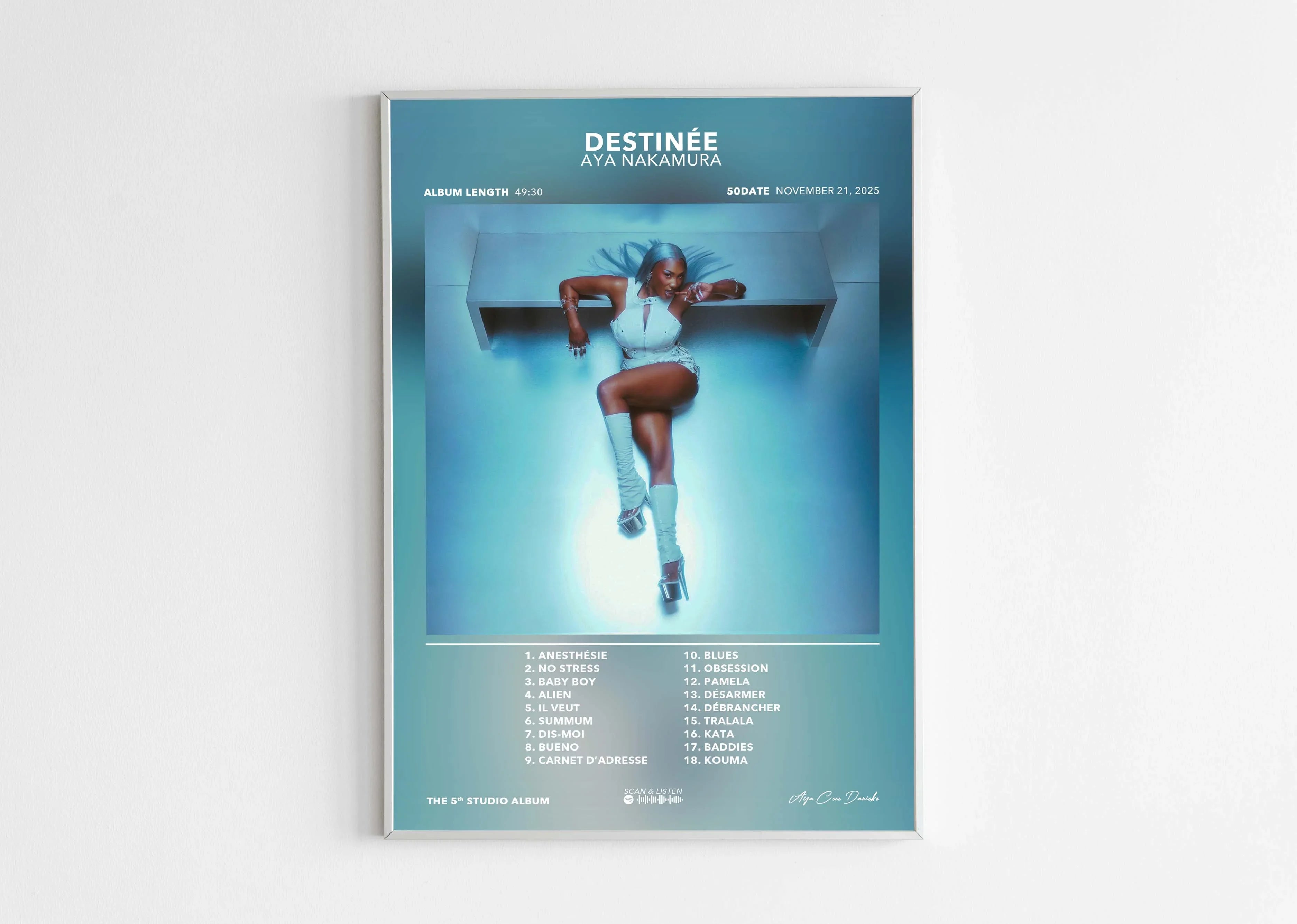 Affiche album Destinée d'Aya Nakamura avec liste des chansons, fait en France, livraison gratuite 48h