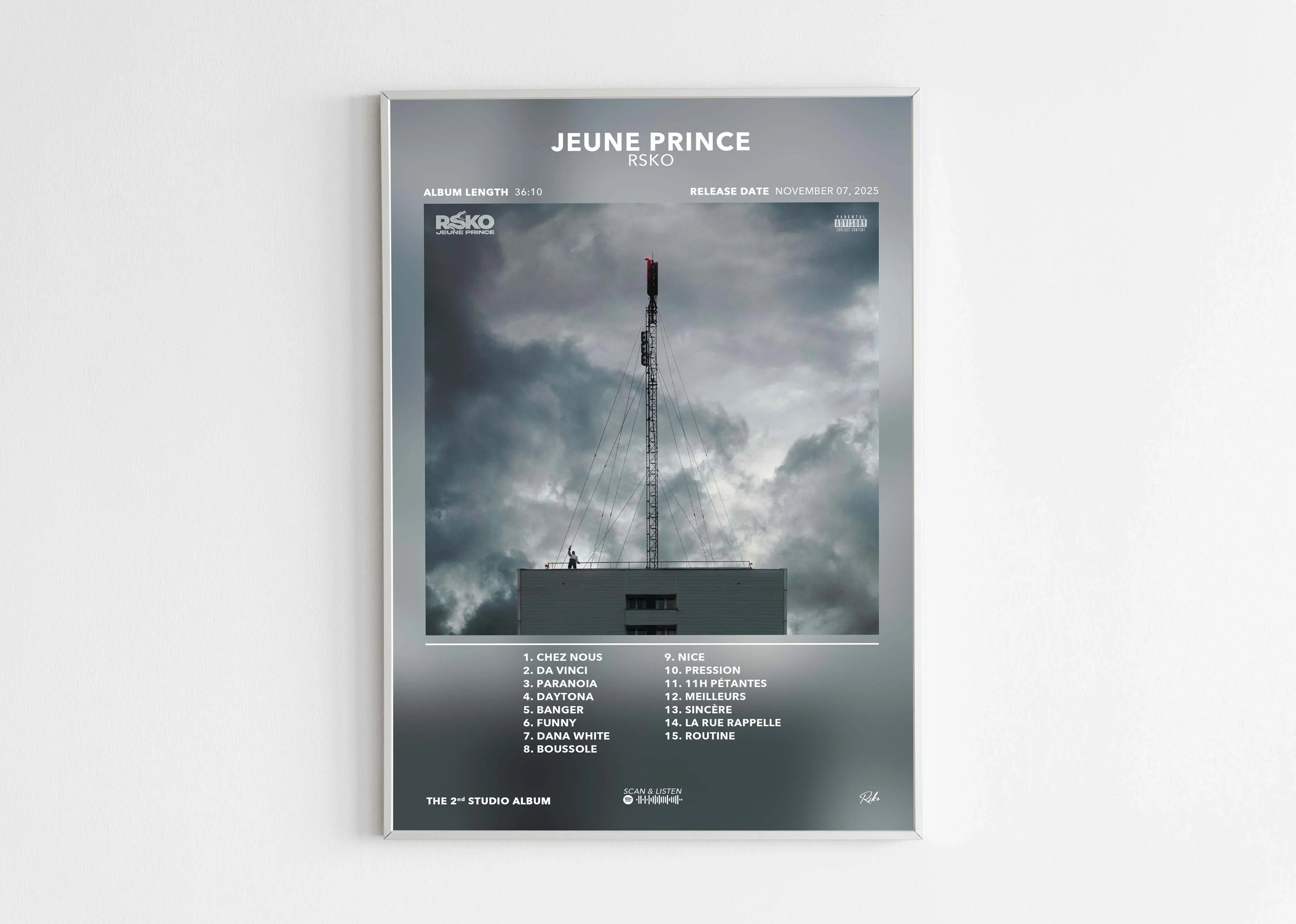 Affiche album Jeune Prince RSKO avec photo antenne sur toit, fait en France, livraison gratuite 48h