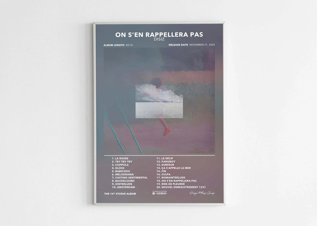 Affiche d'album musical 'On s'en rappellera pas' de Disiz avec liste de titres, fait en France, livraison gratuite 48h