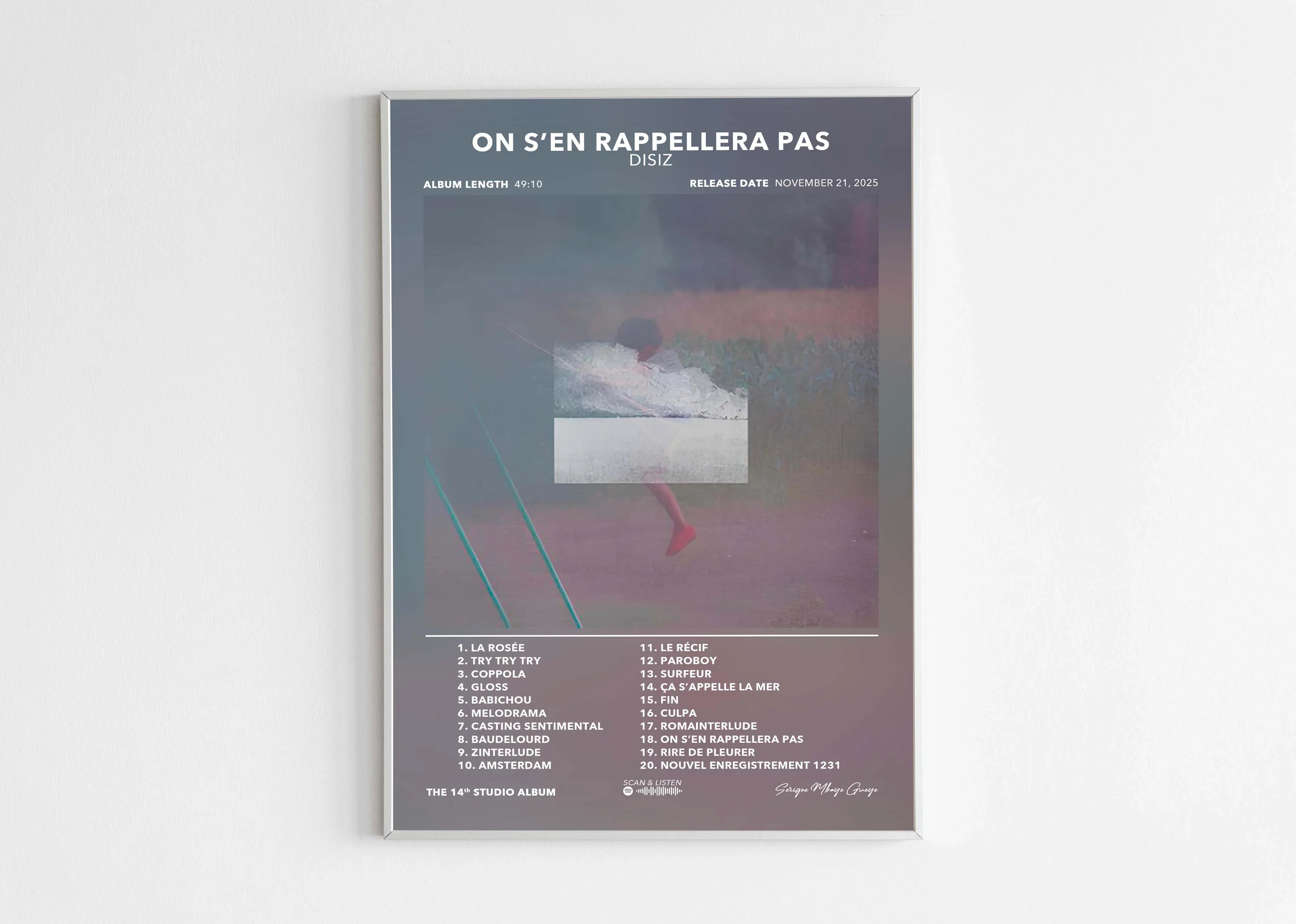 Affiche d'album musical 'On s'en rappellera pas' de Disiz avec liste de titres, fait en France, livraison gratuite 48h