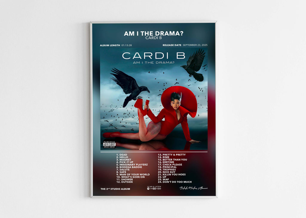 Affiche album Cardi B Am I The Drama avec oiseaux noirs, fait en France, livraison gratuite en 48h