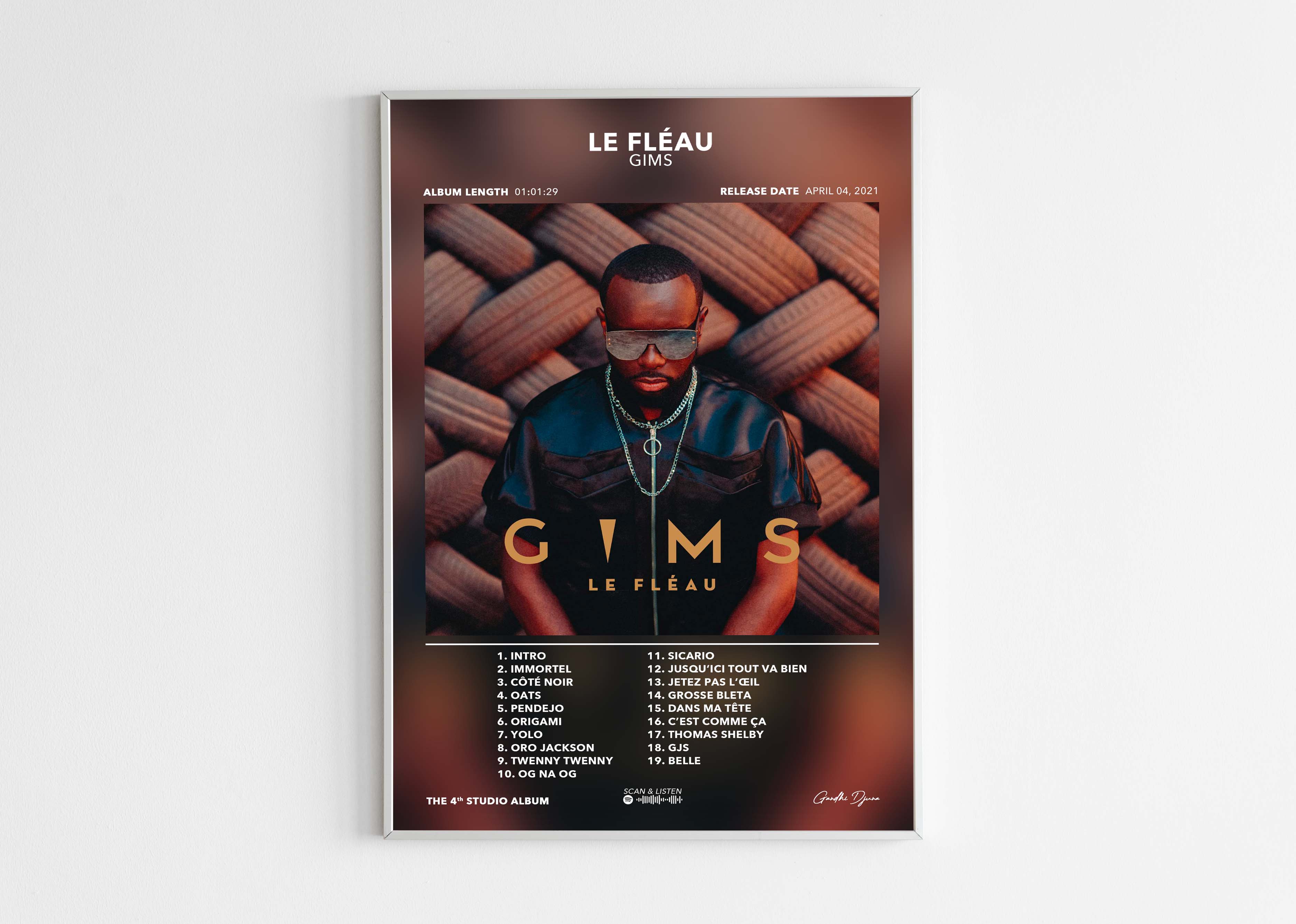 Affiche album Le Fléau de Gims avec liste de chansons, fait en France, livraison gratuite 48h