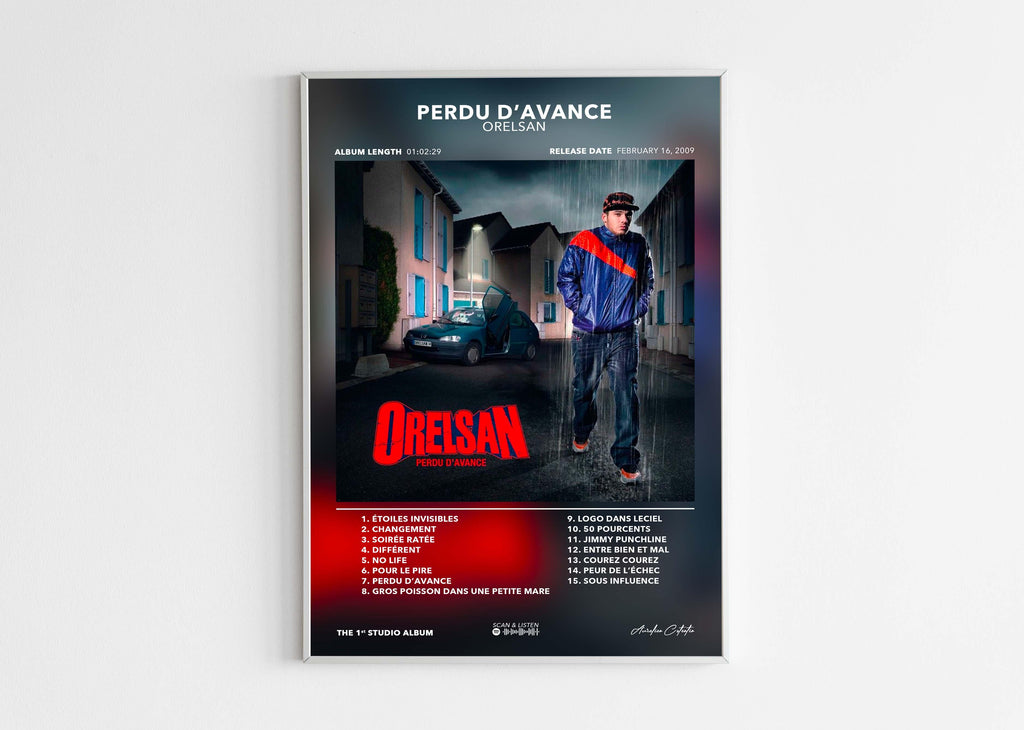 Affiche album Perdu d'Avance d'Orelsan avec liste de pistes, fait en France, livraison gratuite en 48h