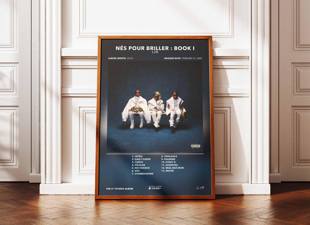 Affiche album Nés pour briller Book I avec trois enfants assis, fait en France, livraison gratuite 48h