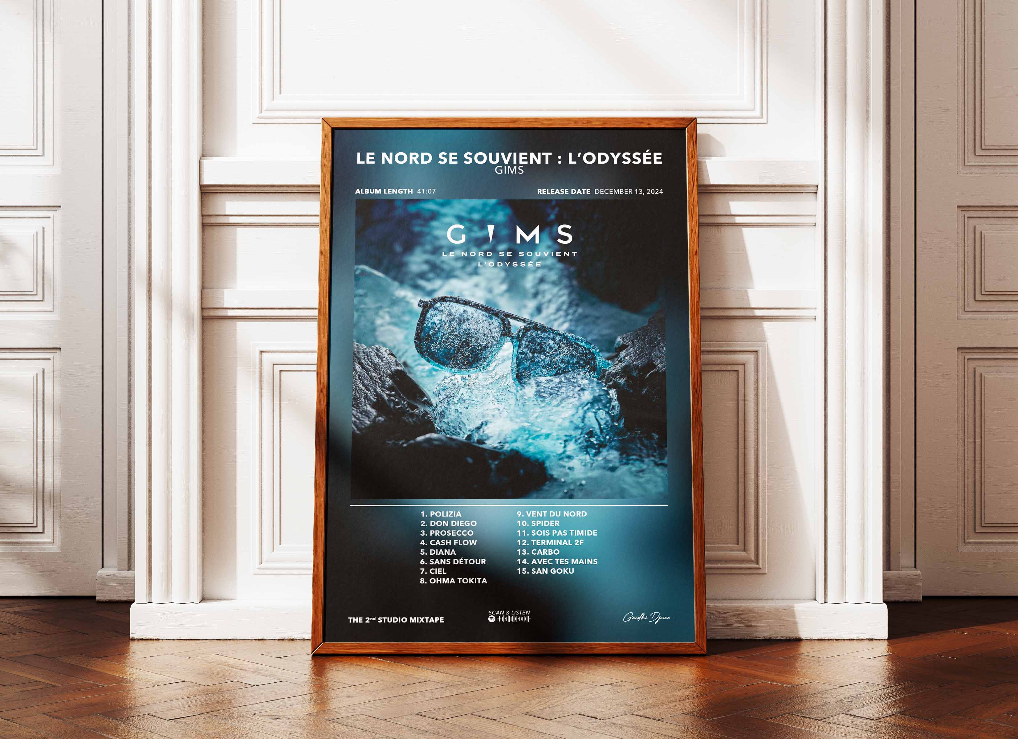 Affiche album Le Nord se Souvient de GIMS avec lunettes sur glace, fait en France, livraison gratuite 48h