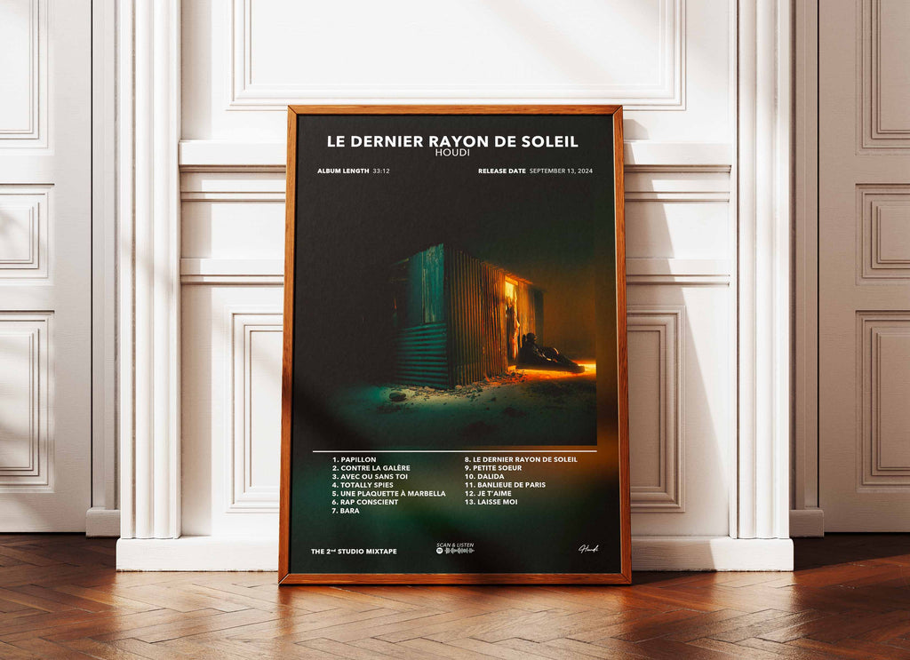 Affiche de l'album Le Dernier Rayon de Soleil de Houdi avec liste des titres, fait en France, livraison gratuite 48h