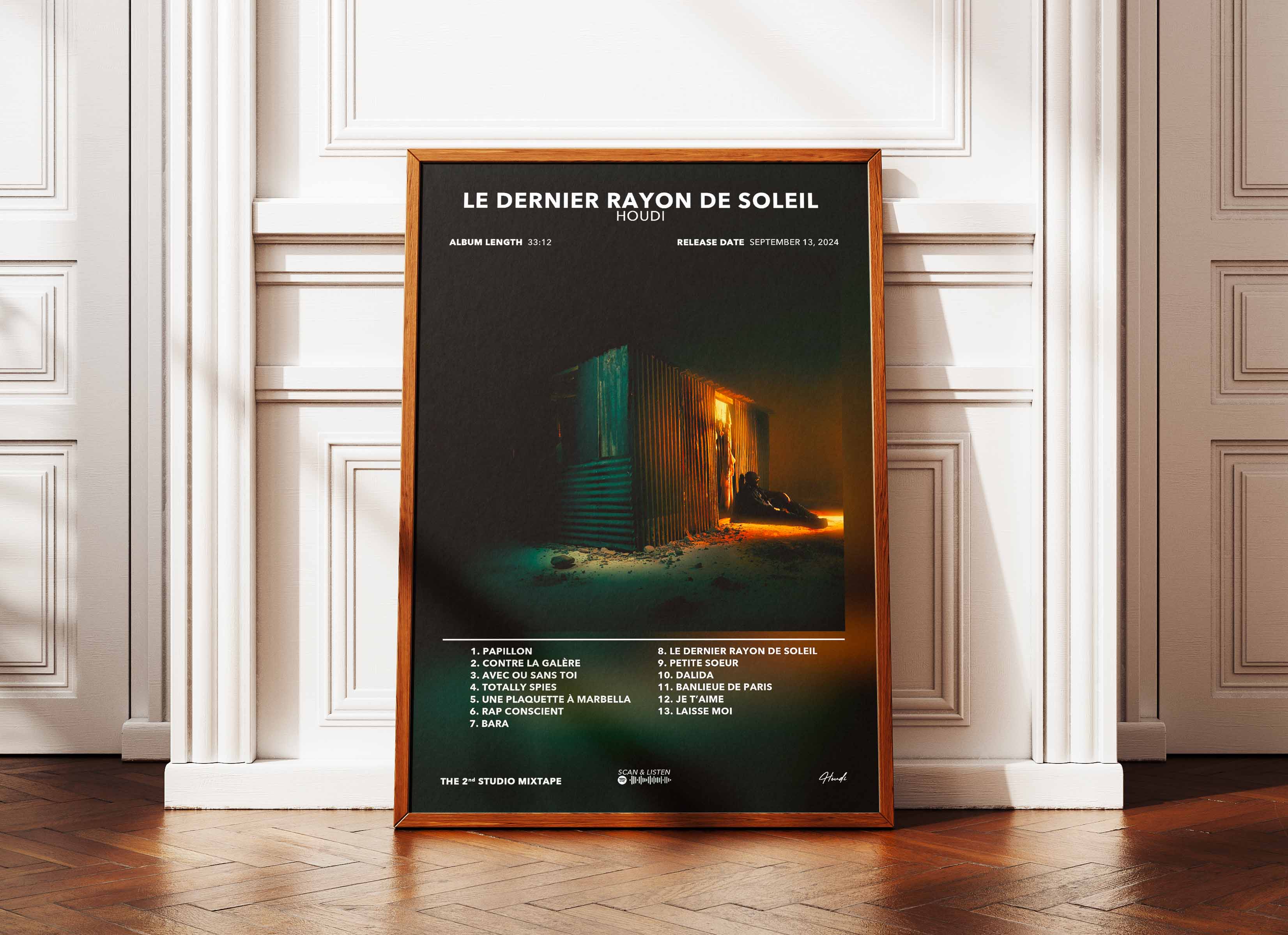 Affiche de l'album Le Dernier Rayon de Soleil de Houdi avec liste des titres, fait en France, livraison gratuite 48h
