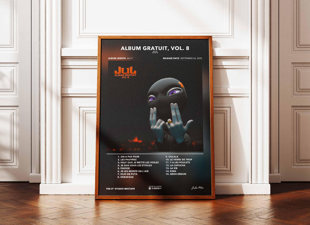 Affiche album gratuit Vol. 8 de Jul avec liste des chansons, fait en France, livraison gratuite 48h