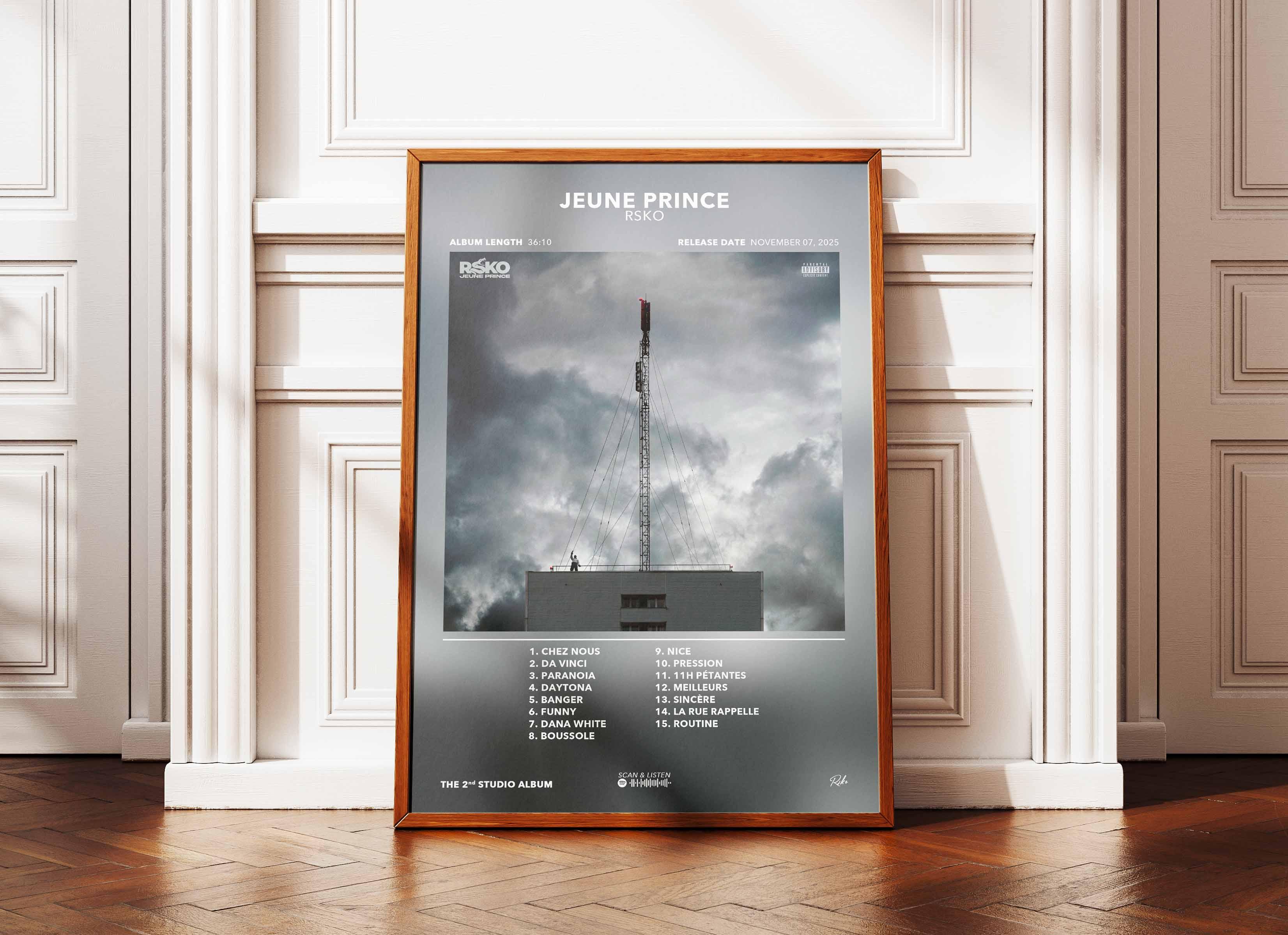 Affiche d'album Jeune Prince de RSKO avec ciel nuageux, fait en France, livraison gratuite 48h