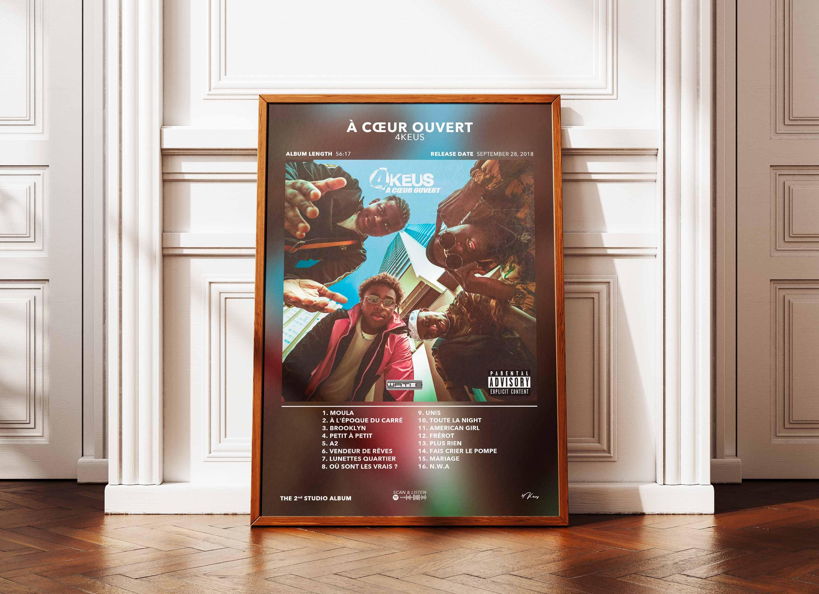 Affiche encadrée de l'album À Cœur Ouvert par 4Keus, fait en France, livraison gratuite 48h