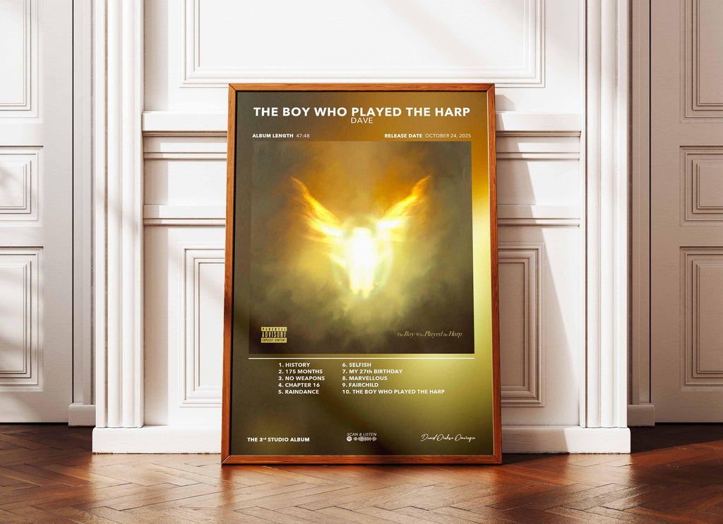 Affiche album The Boy Who Played The Harp avec illustration lumineuse, fait en France, livraison gratuite 48h