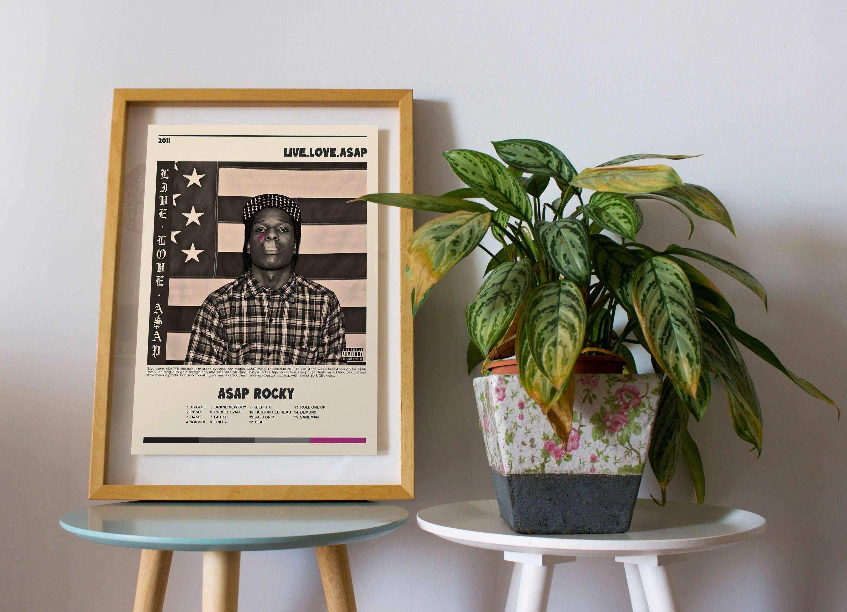 Affiche encadrée ASAP Rocky à côté d'une plante, fait en France, livraison gratuite 48h, cadeau Noël idéal