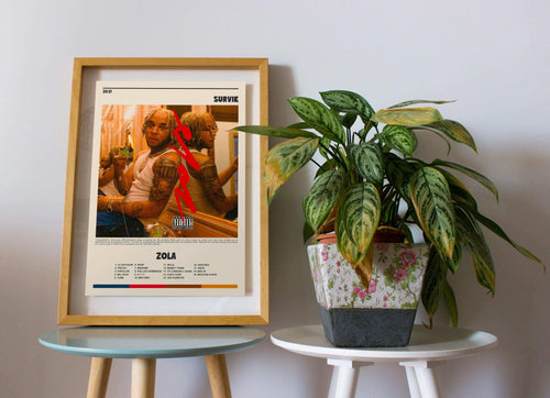 Affiche encadrée ZOLA posée près d'une plante, fait en France, livraison 48h gratuite, cadeau idéal Noël