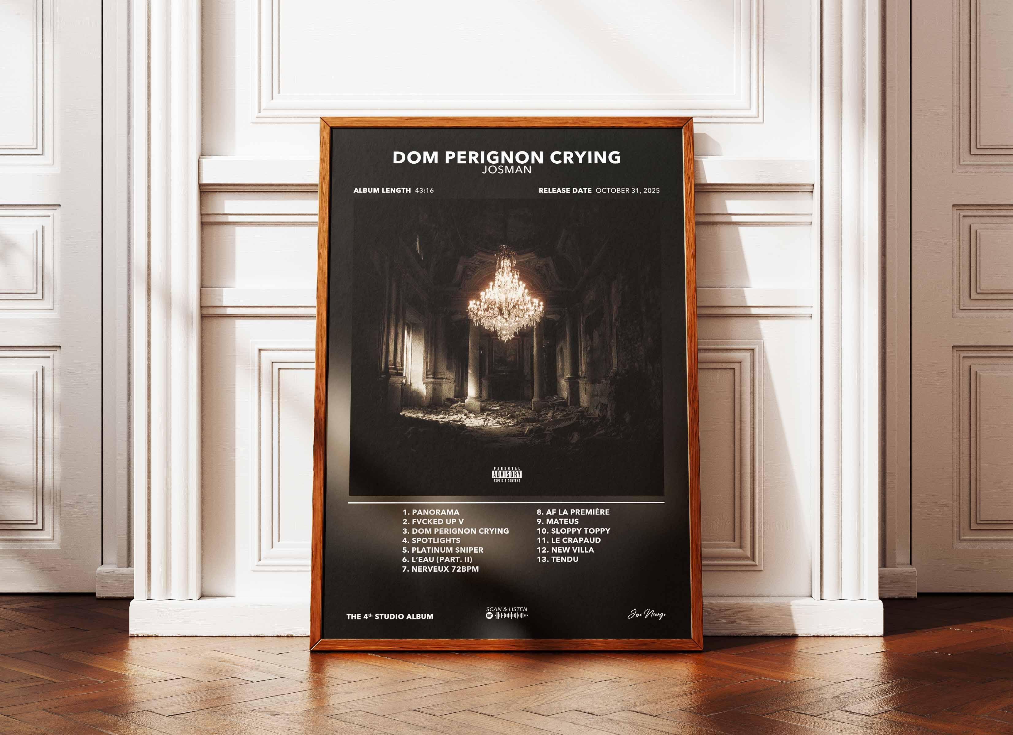 Affiche album DOM PERIGNON CRYING de Josman avec liste des titres, fait en France, livraison gratuite 48h