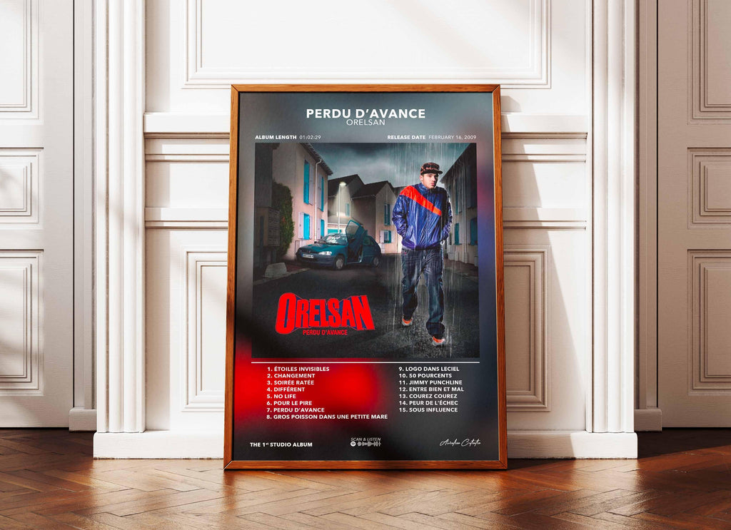 Affiche album Perdu d'Avance d'Orelsan avec liste des chansons, fait en France, livraison gratuite en 48h