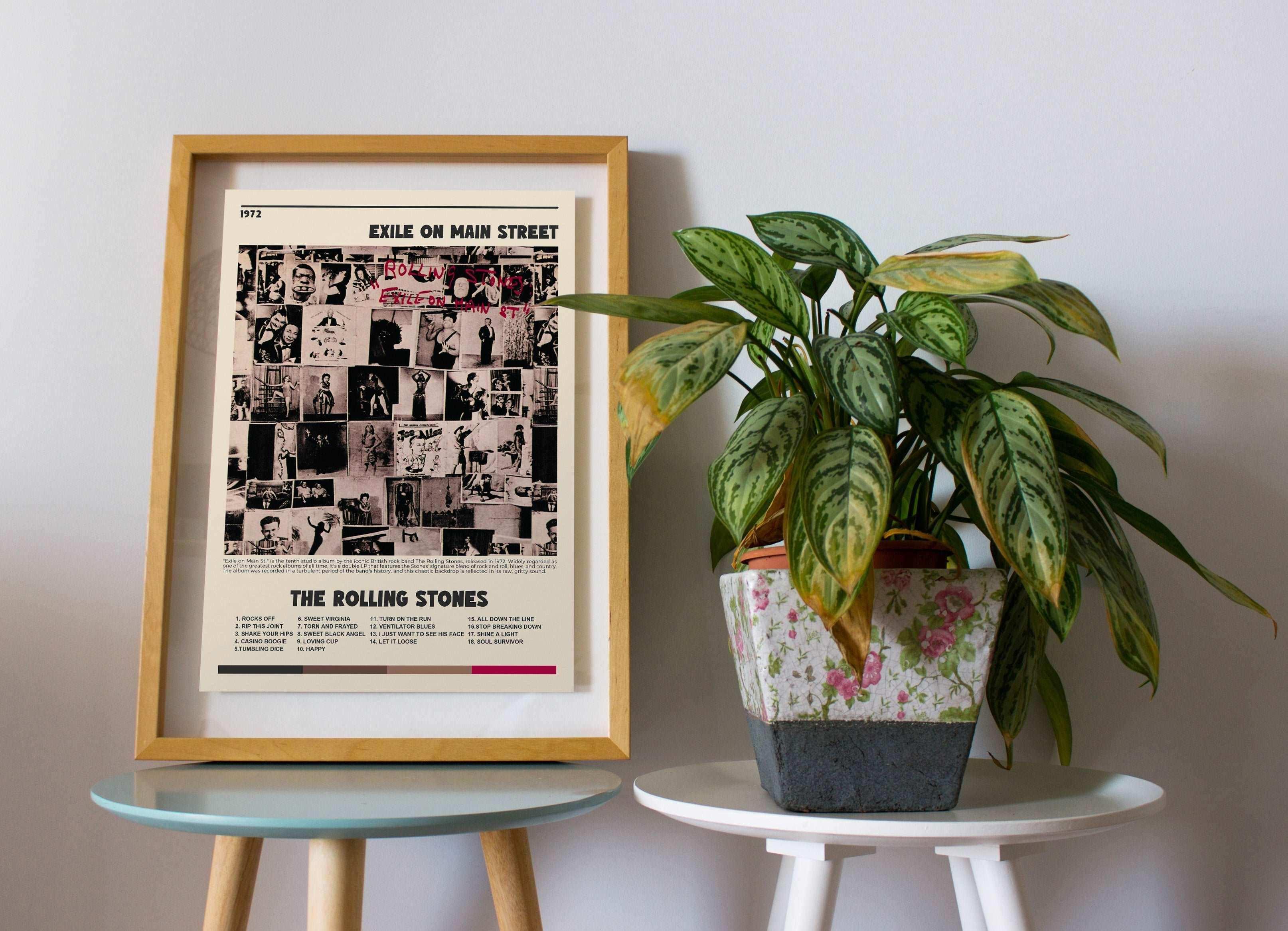 Affiche The Rolling Stones encadrée à côté d'une plante, fait en France, livraison gratuite 48h, cadeau idéal Noël