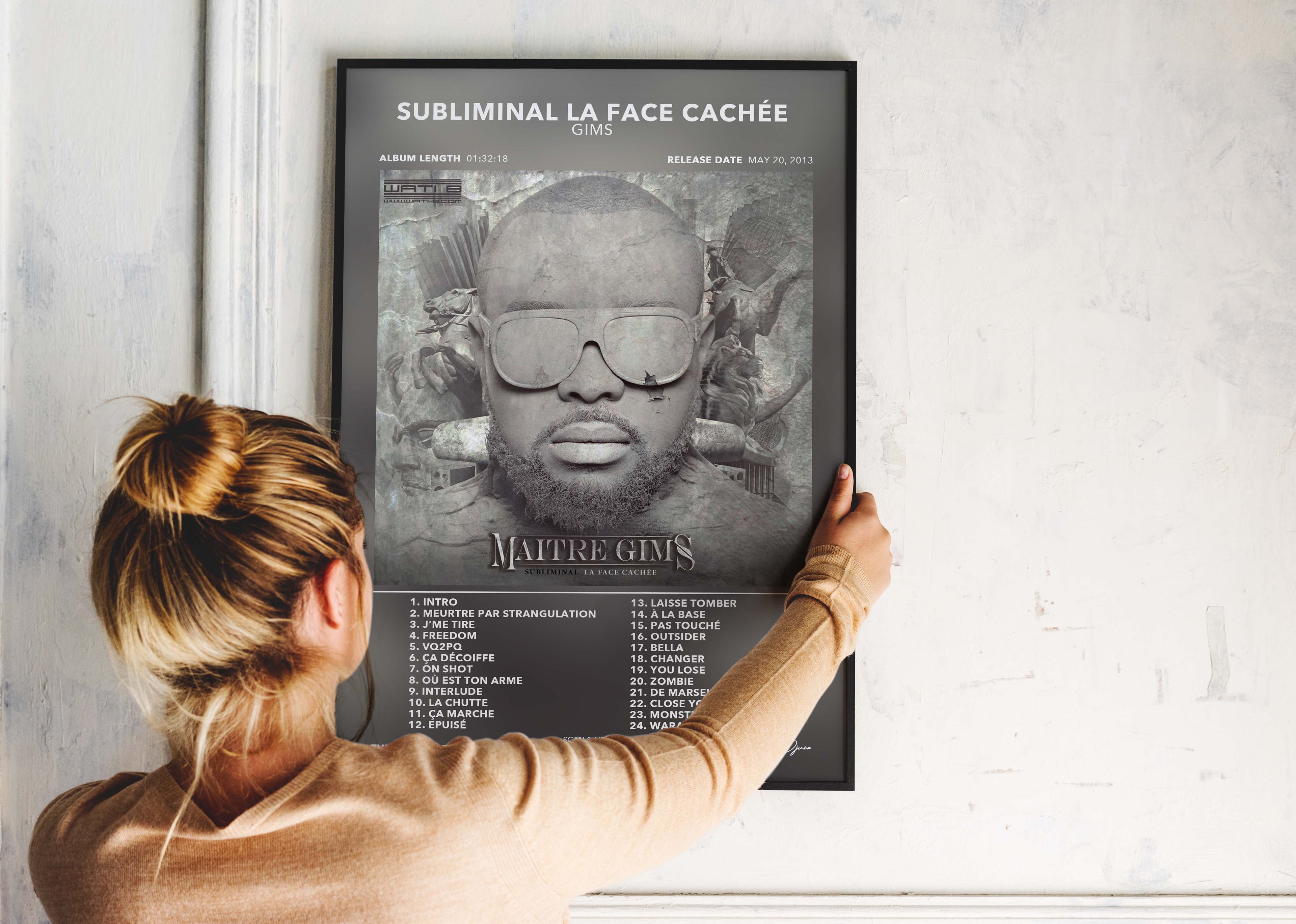 Affiche album Subliminal La Face Cachée de Maître Gims avec portrait, fait en France, livraison gratuite 48h