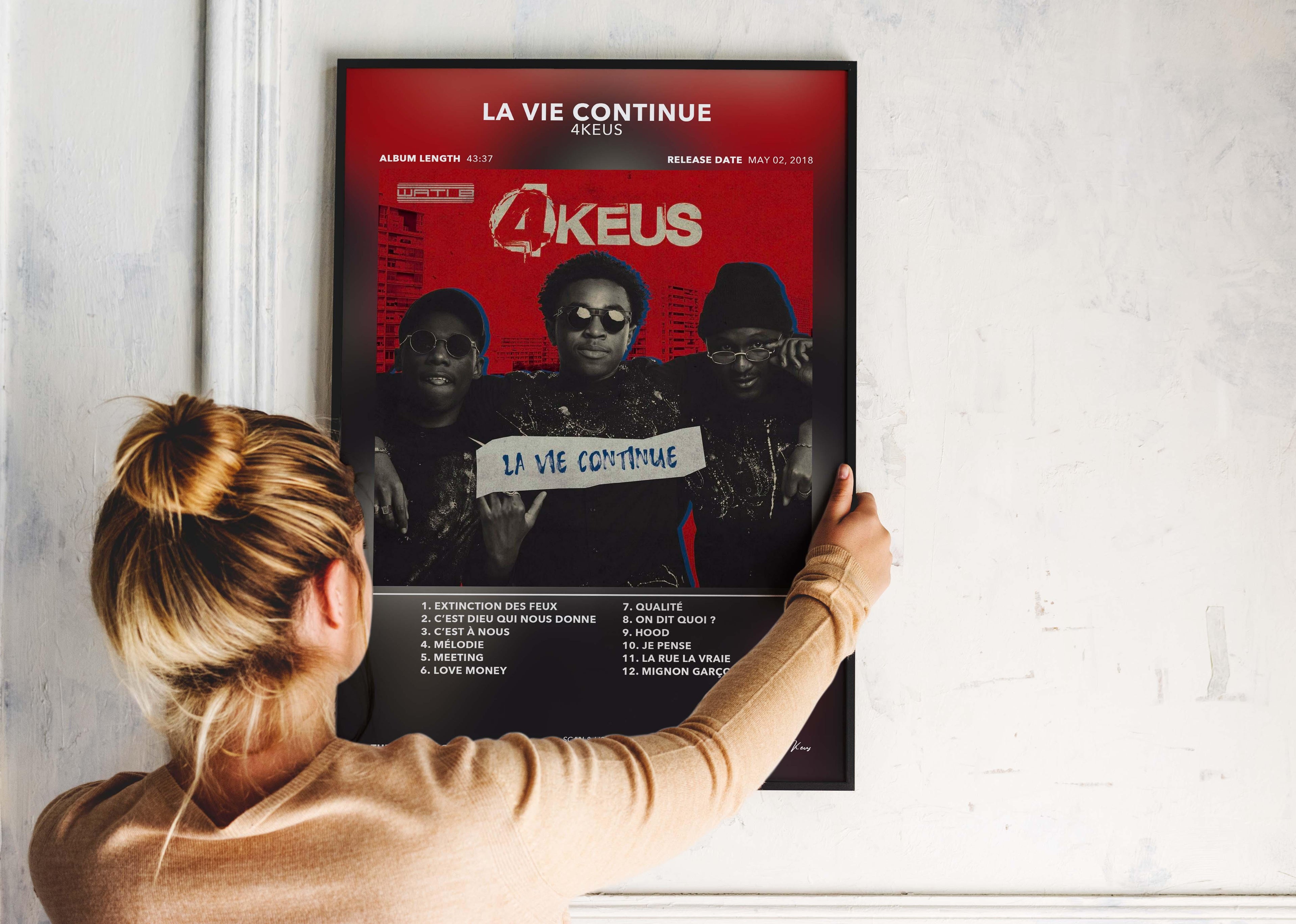 Affiche d'album musical La Vie Continue de 4Keus, photo groupe, fait en France avec livraison gratuite en 48h