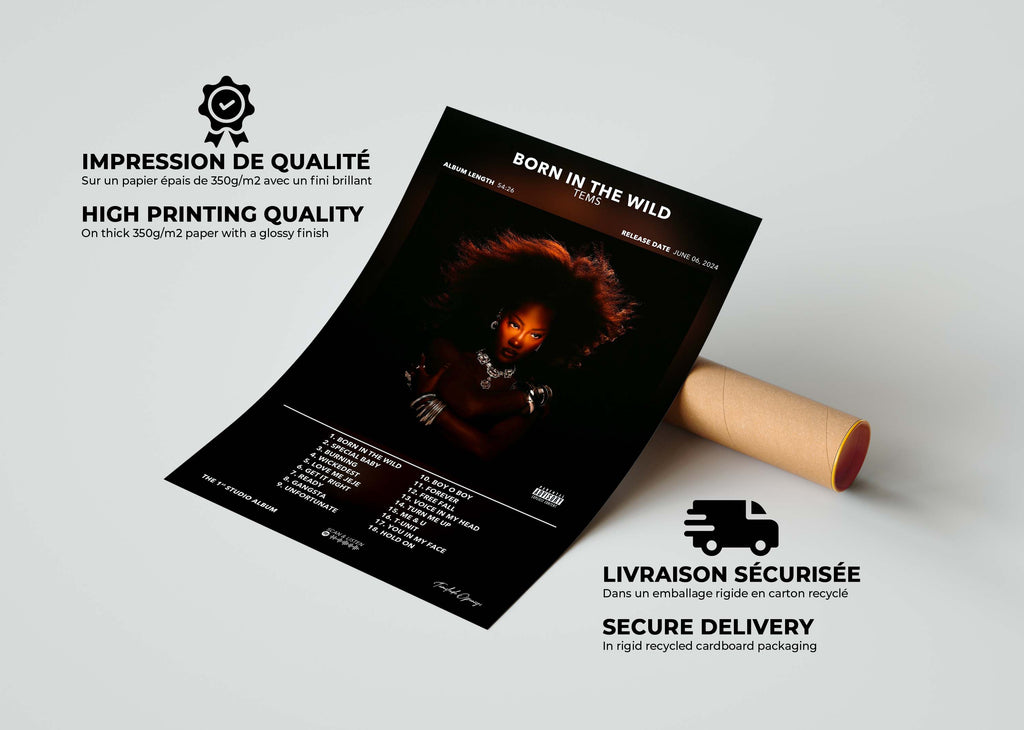 Poster haute qualité du nouvel album Born In The Wild par TEMS avec livraison gratuite en 48h, fait en France
