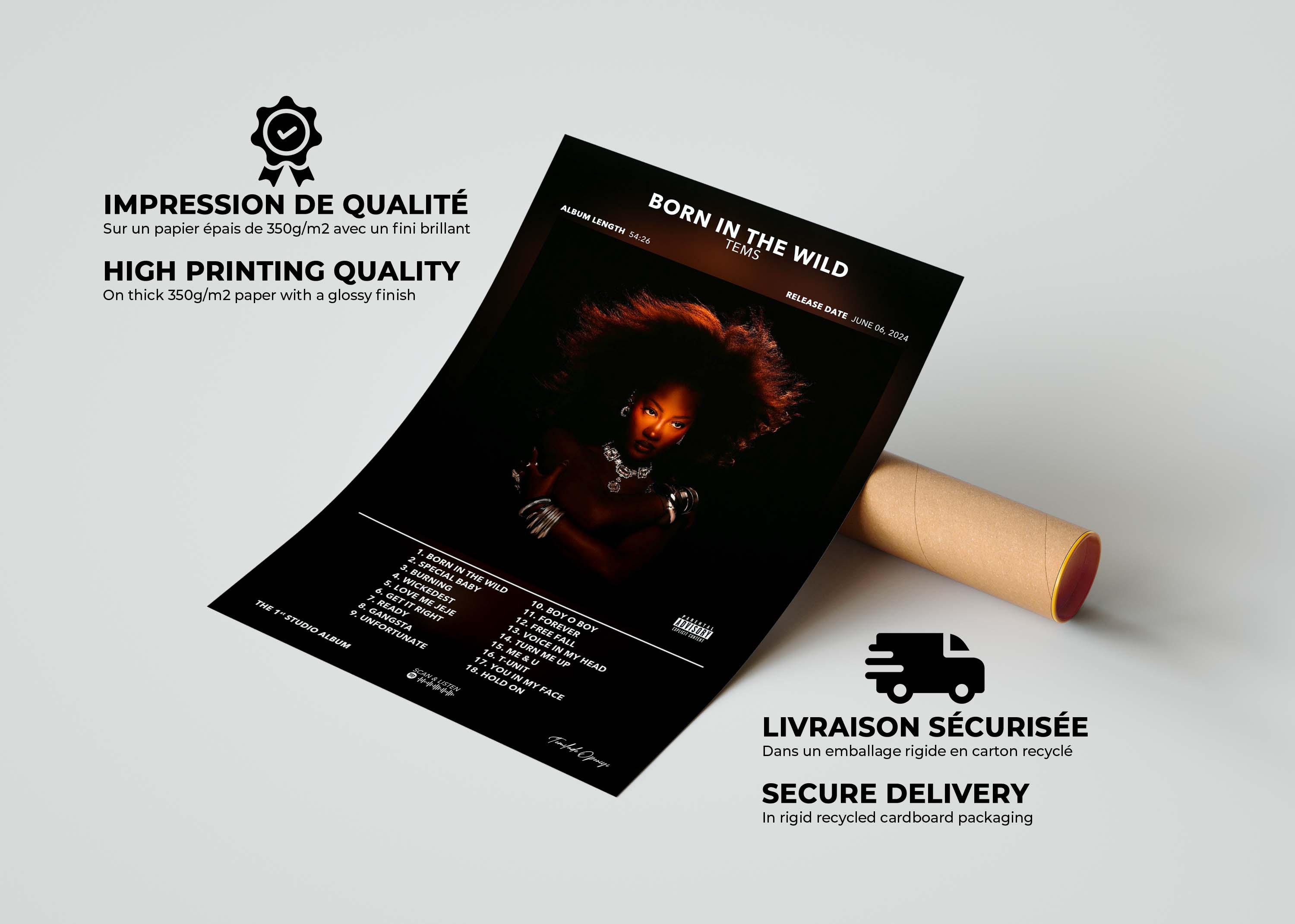 Poster haute qualité du nouvel album Born In The Wild par TEMS avec livraison gratuite en 48h, fait en France