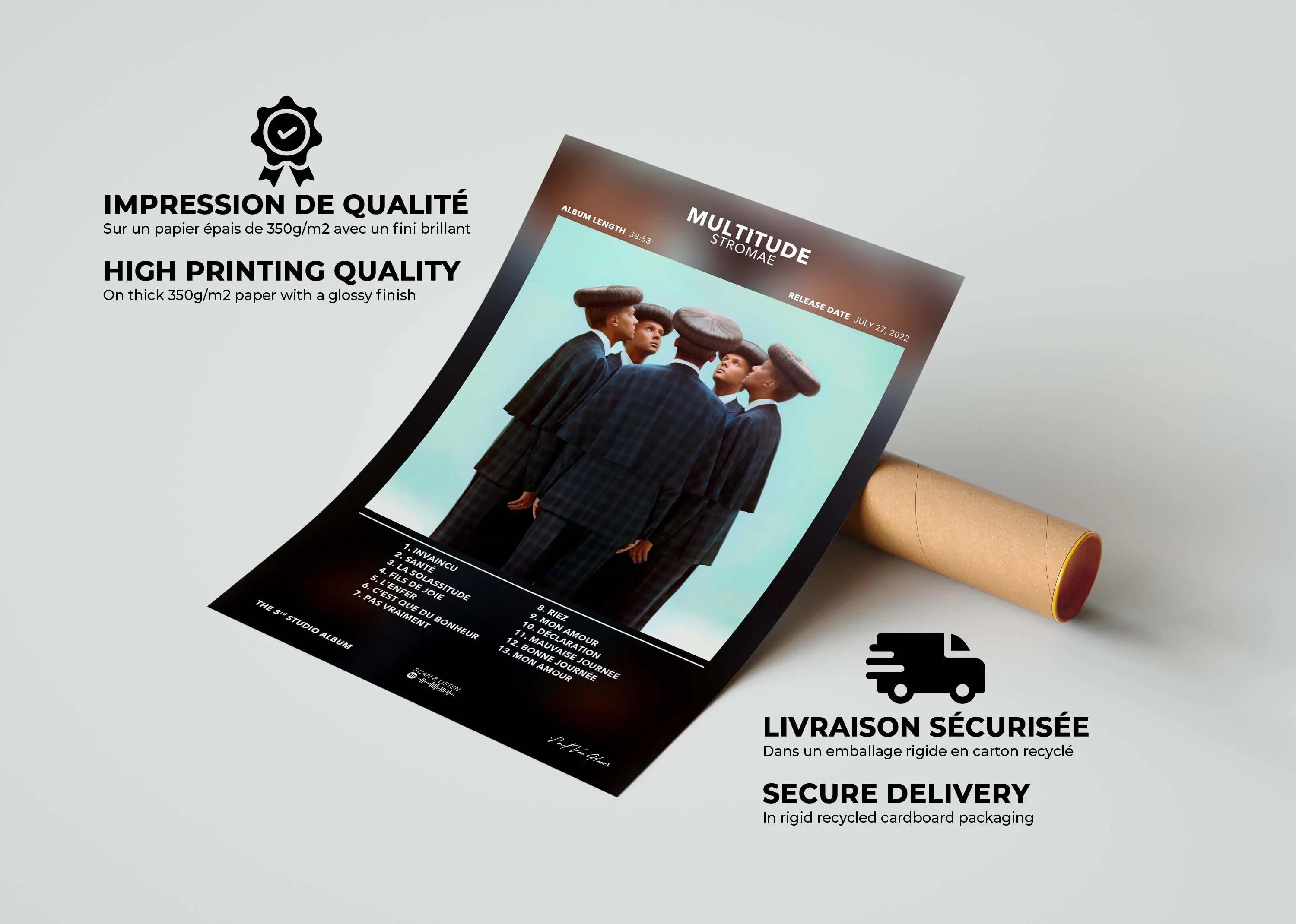Affiche album Multitude de Stromae sur papier épais 350g/m2, fait en France, livraison gratuite en 48h