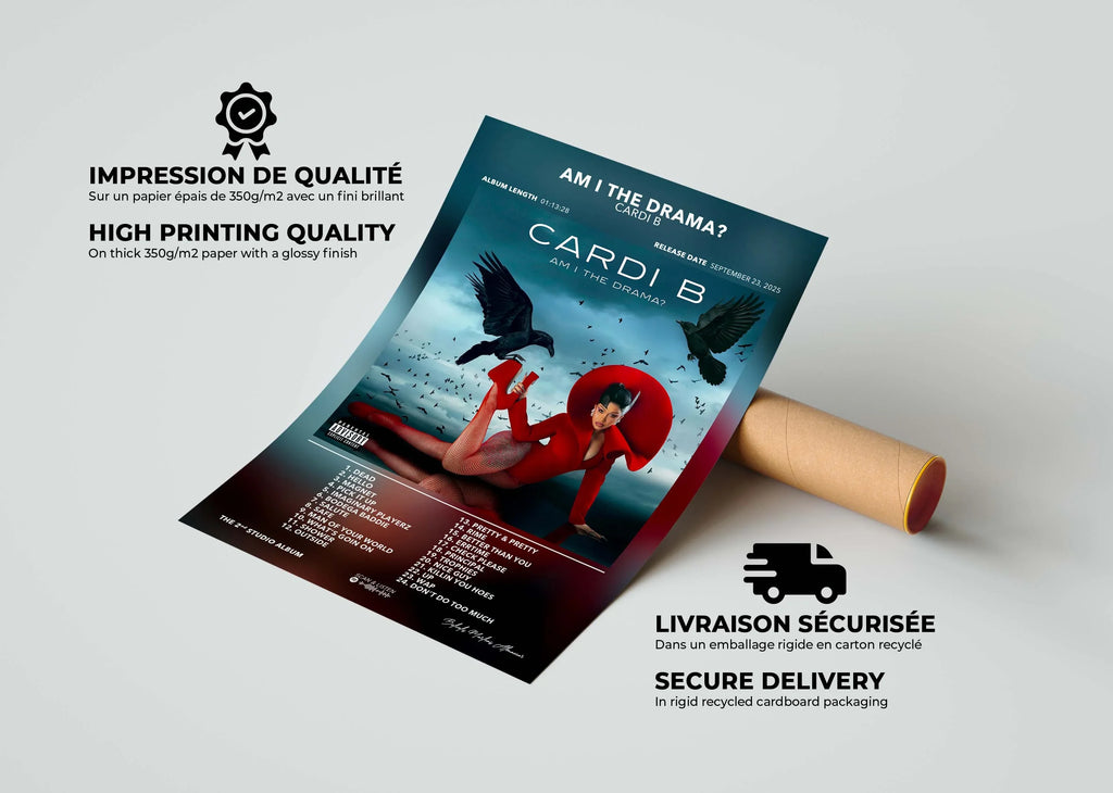 Affiche album Cardi B Am I The Drama, impression qualité 350g/m2, fait en France, livraison gratuite 48h