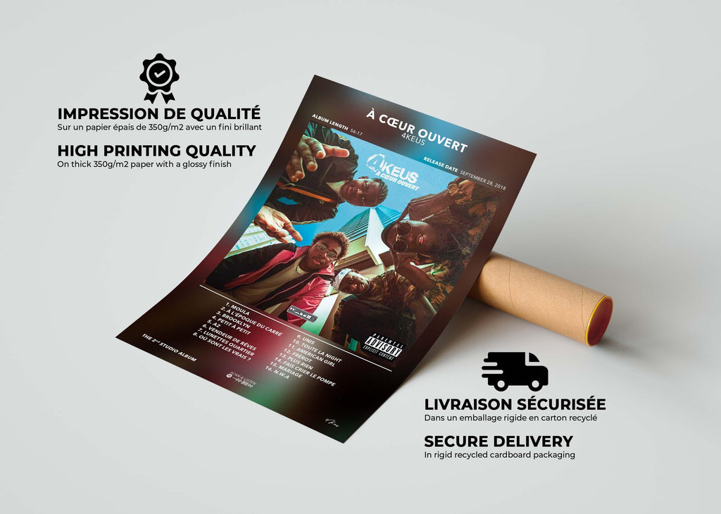 Affiche album 4KEUS À Cœur Ouvert sur papier épais 350g/m2, fait en France, livraison gratuite en 48h
