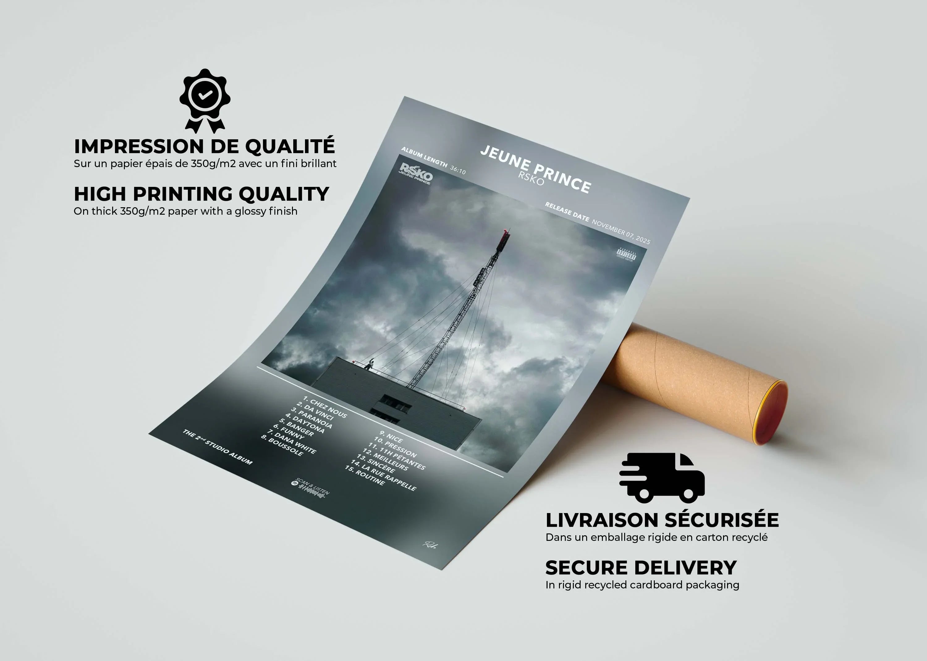 Affiche imprimée de l'album Jeune Prince par RSKO sur papier 350g/m2, fait en France avec livraison gratuite en 48h