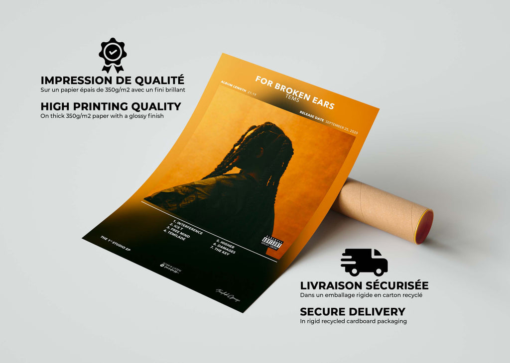 Affiche d'album imprimée sur papier 350g/m2 brillant, fait en France, livraison gratuite en 48h