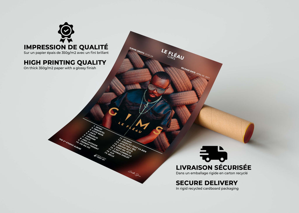 Affiche album Le Fléau de Gims sur papier 350g/m2 avec livraison gratuite en 48h, fait en France