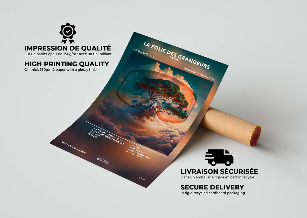 Poster album La Folie des Grandeurs sur papier 350g/m2, fait en France, livraison gratuite 48h