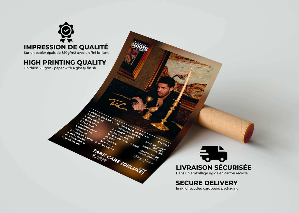 Affiche Take Care album, vendue roulée, faite en France, livraison 48h gratuite, cadeau idéal Noël