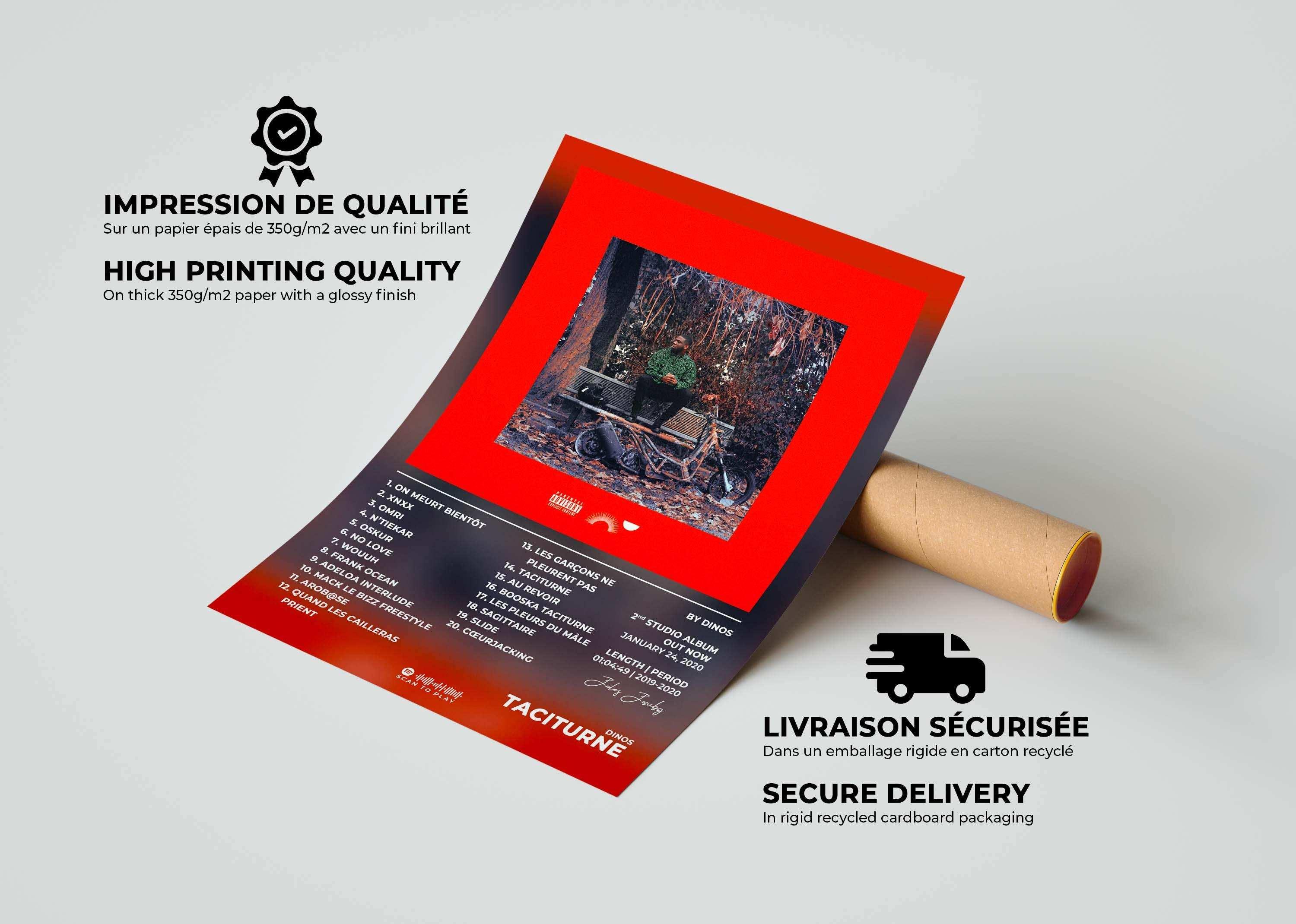 Affiche album posée sur fond clair, impression qualité, fait en France, livraison gratuite 48h, cadeau idéal Noël