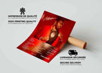 Affiche rouge d'album musical avec homme élégant, fait en France, livraison 48h offerte, cadeau Noël