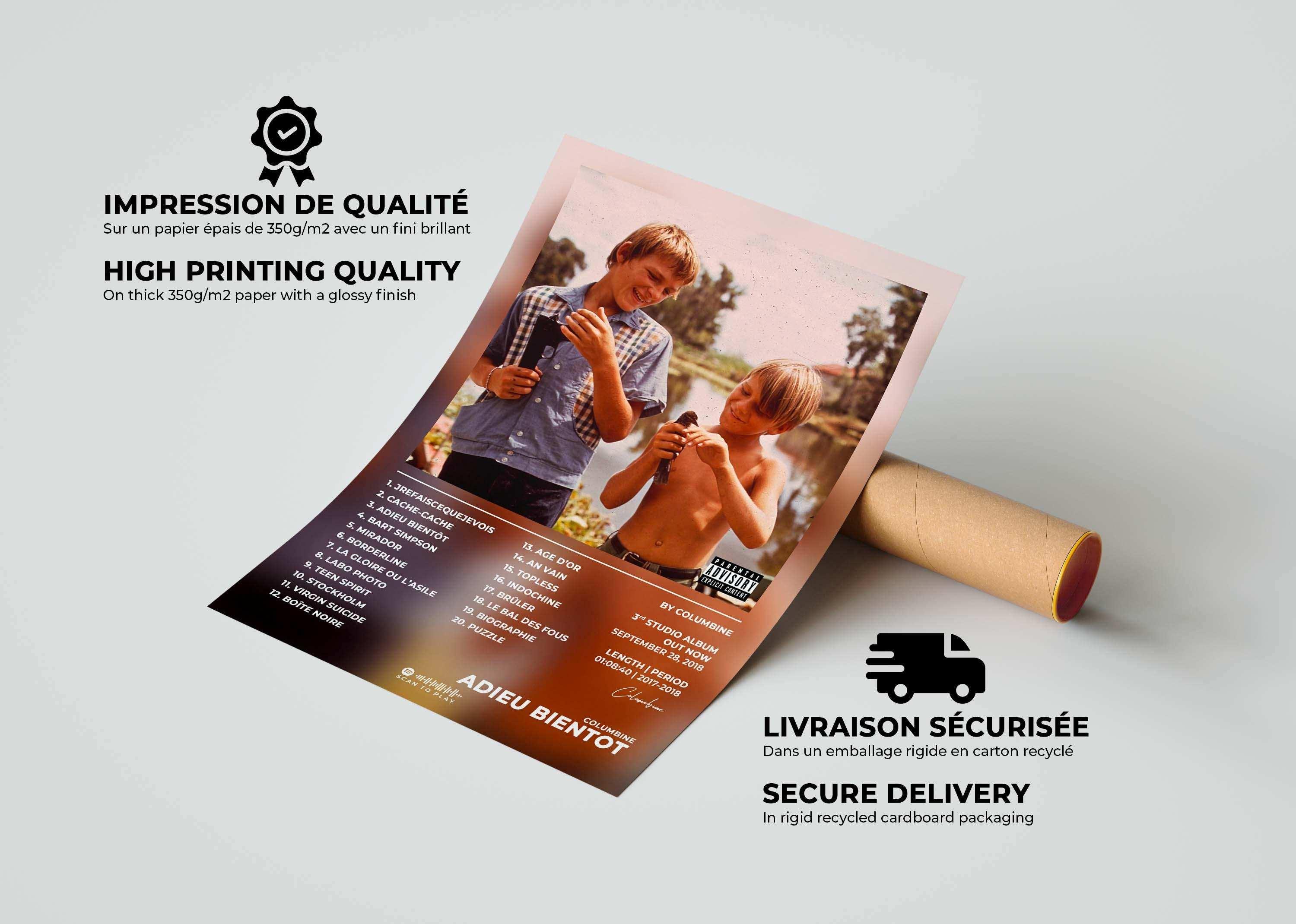 Affiche de deux enfants près d'un lac, faite en France, livraison gratuite 48h, cadeau idéal Noël