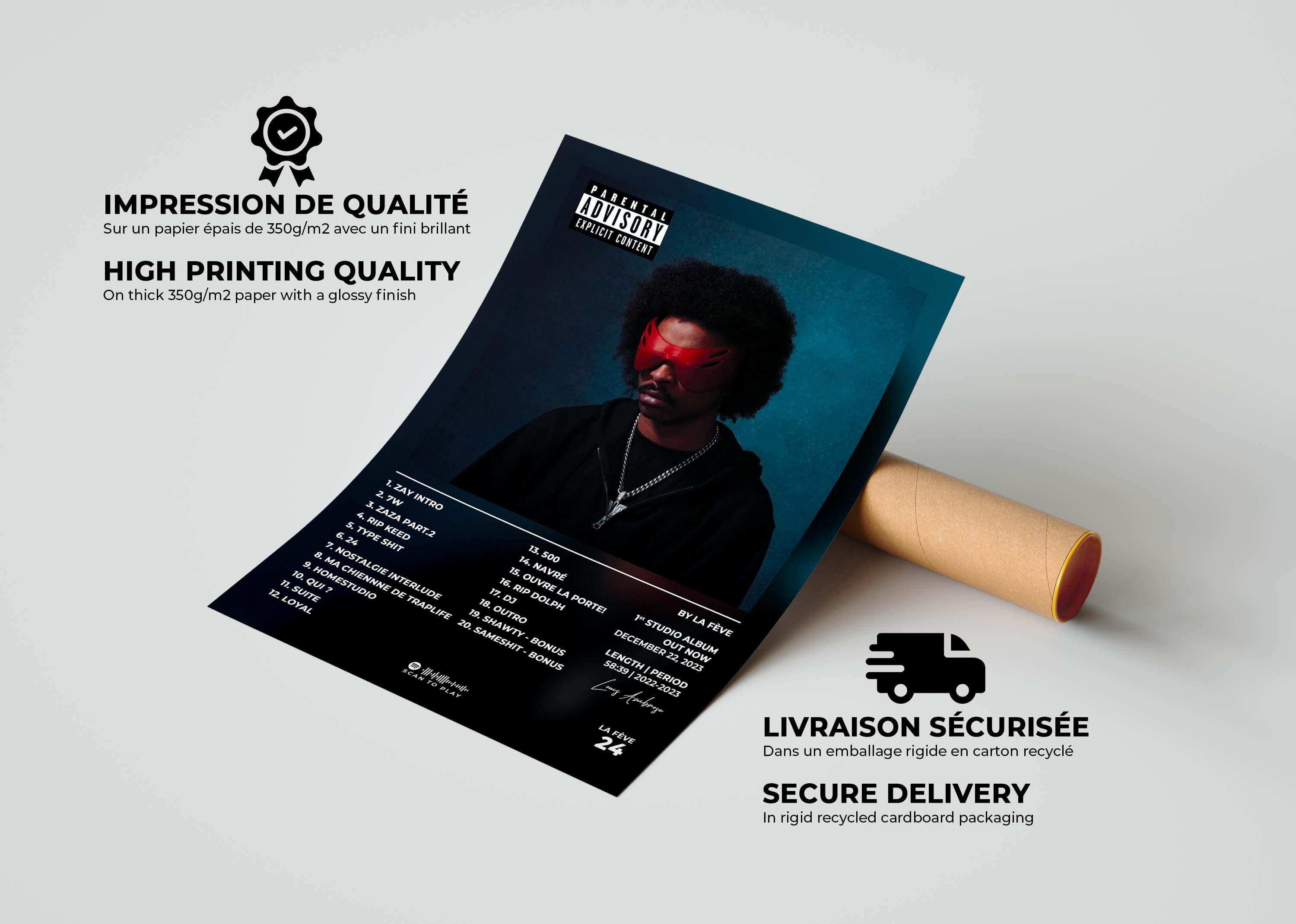 Affiche album avec photo d'homme portant des lunettes rouges, fait en France, livraison gratuite 48h, cadeau idéal pour Noël.