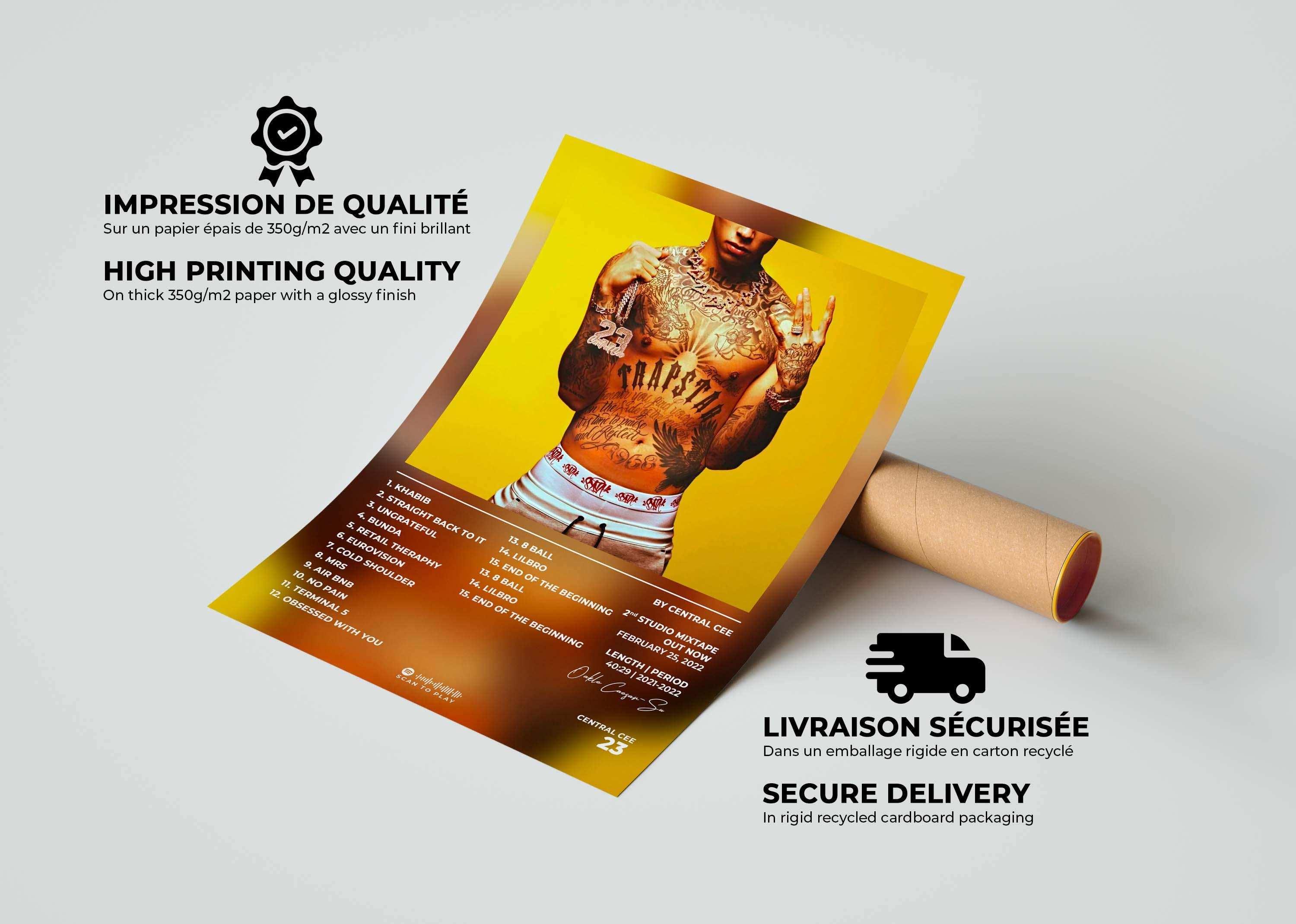 Affiche d'un homme torse nu avec tatouages, fait en France, livraison offerte 48h, cadeau Noël idéal