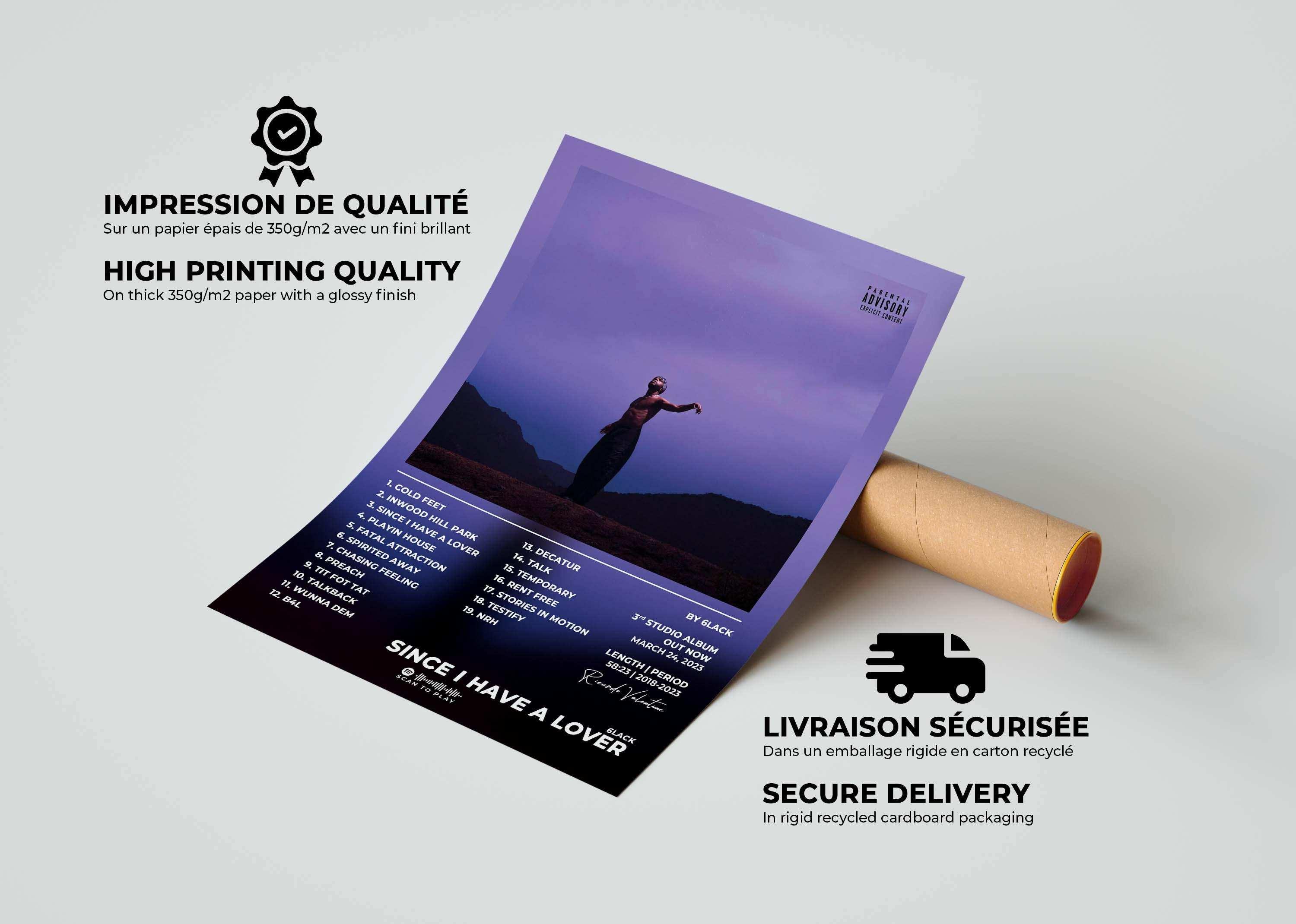 Poster musical roulé avec impression de qualité, fait en France, livraison gratuite 48h, cadeau idéal Noël.