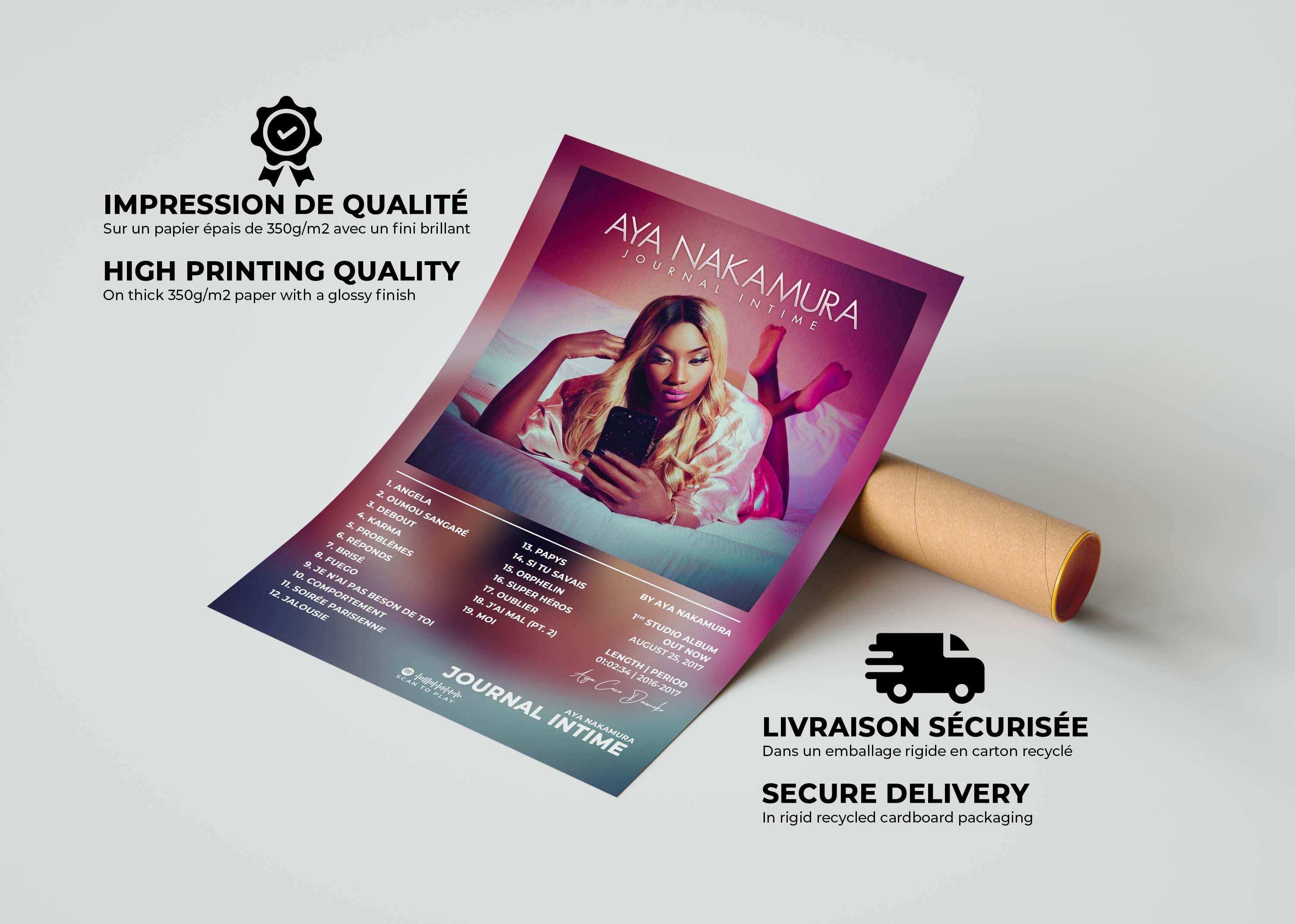 Affiche papier épais avec femme sur un lit, fait en France, livraison gratuite 48h, cadeau idéal Noël