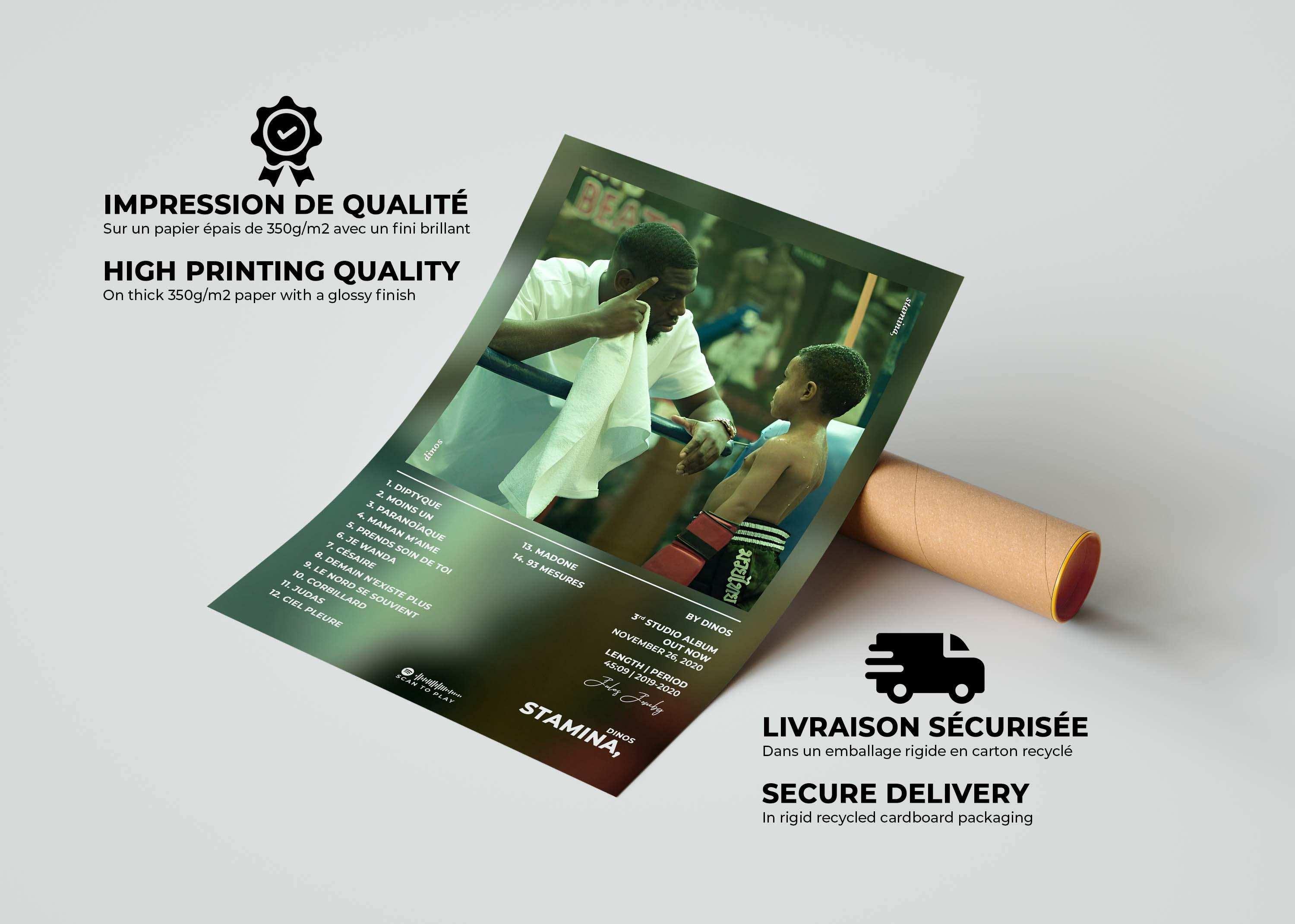 Poster avec un boxeur adulte et un enfant, fait en France, livraison gratuite 48h, cadeau Noël idéal.