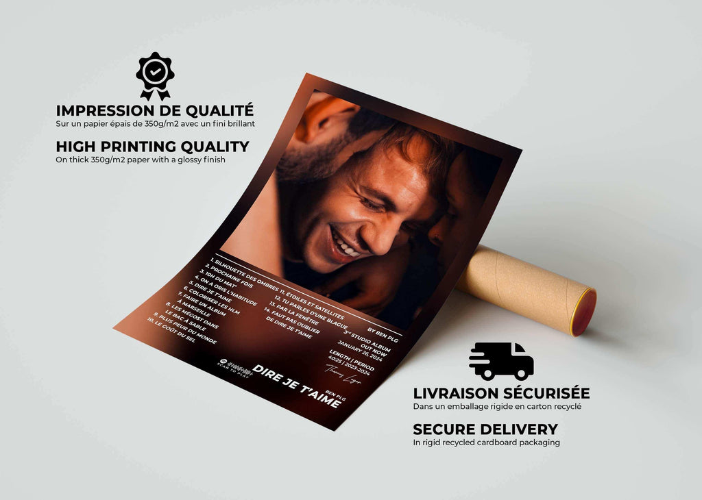 Affiche photo d'un couple souriant, faite en France, cadeau idéal pour Noël, livraison gratuite 48h