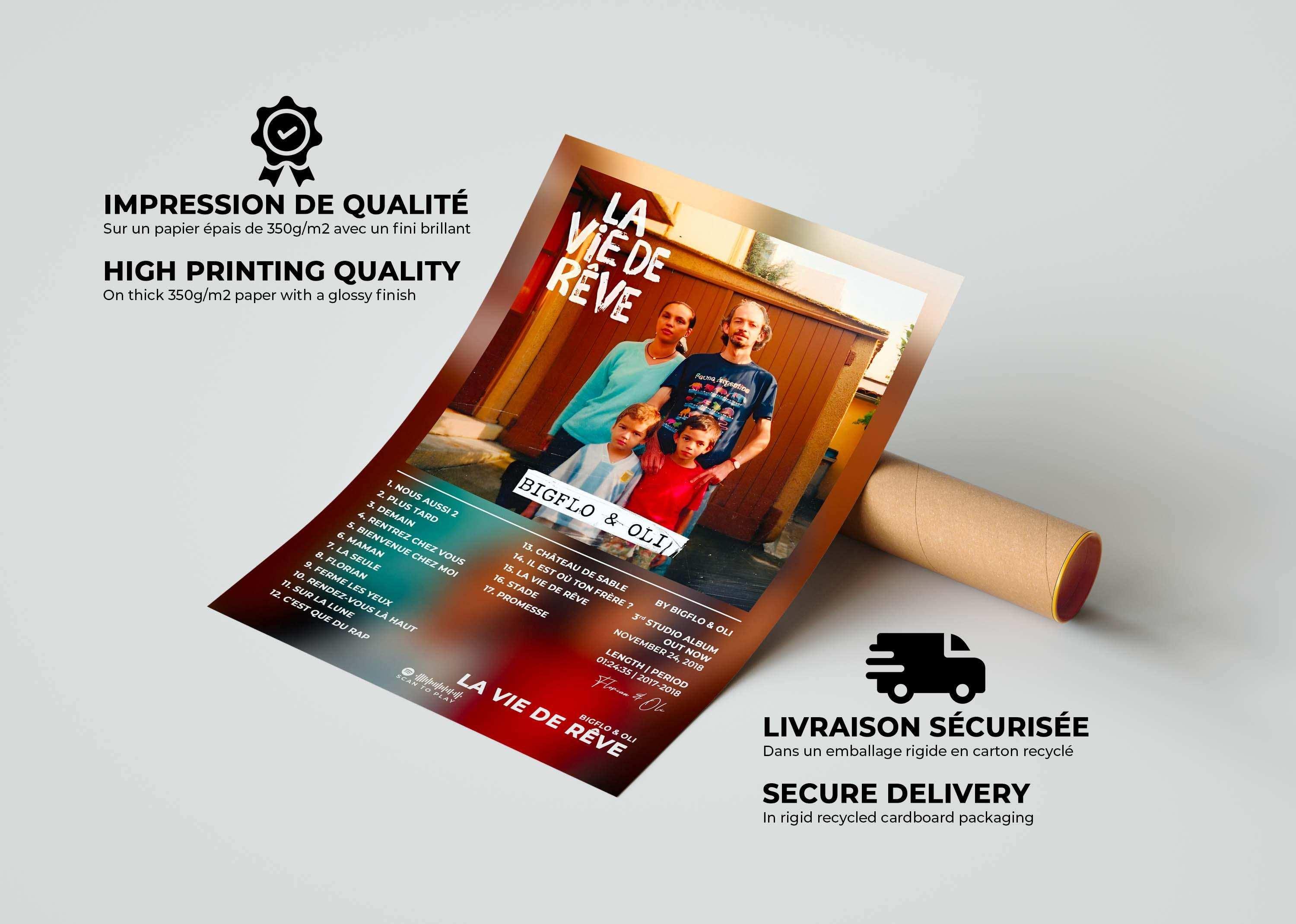 Affiche photo de famille La Vie de Rêve, fait en France, livraison gratuite 48h, cadeau Noël idéal