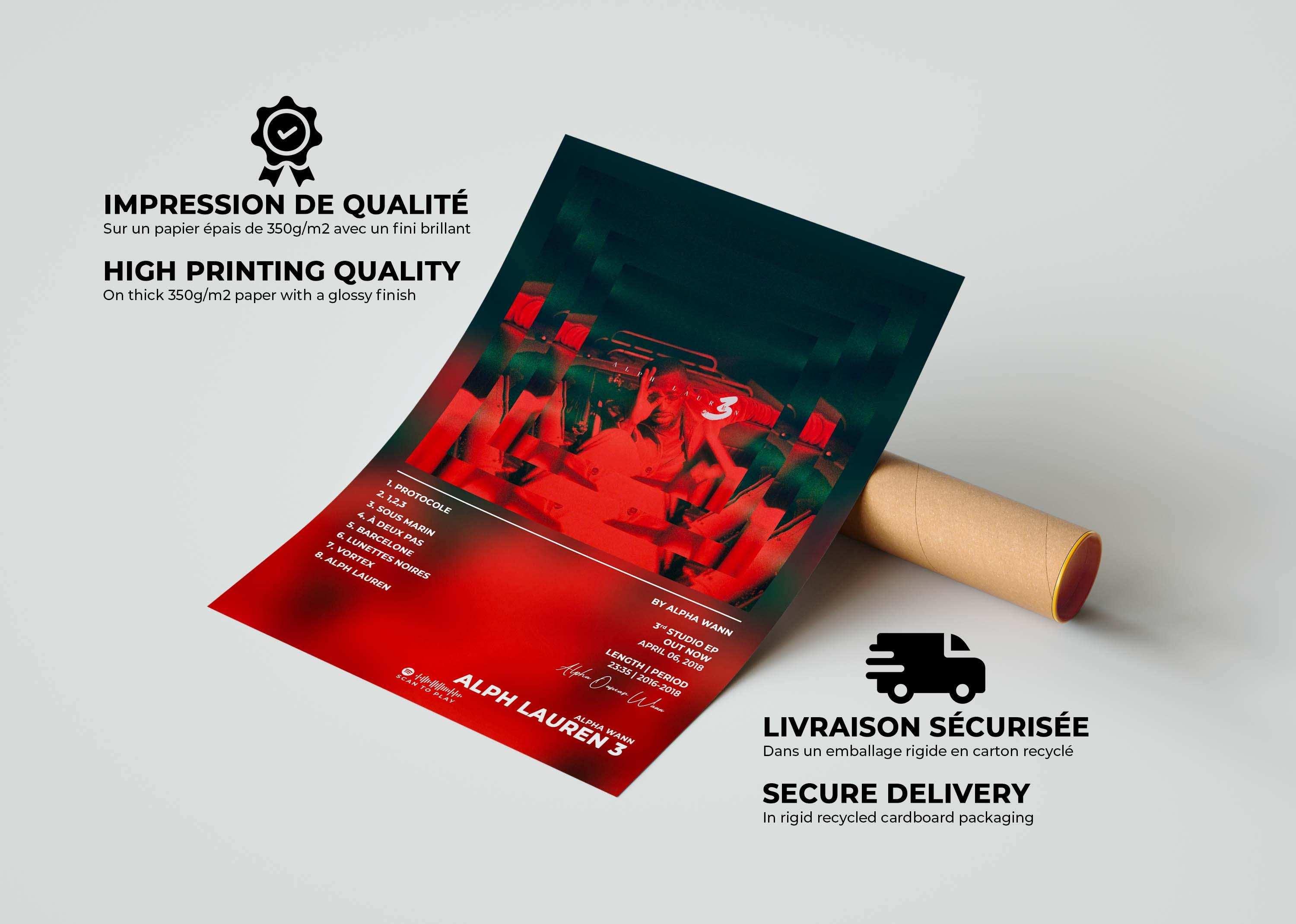 Affiche artistique posée sur un support blanc, faite en France, livraison gratuite 48h, cadeau idéal Noel